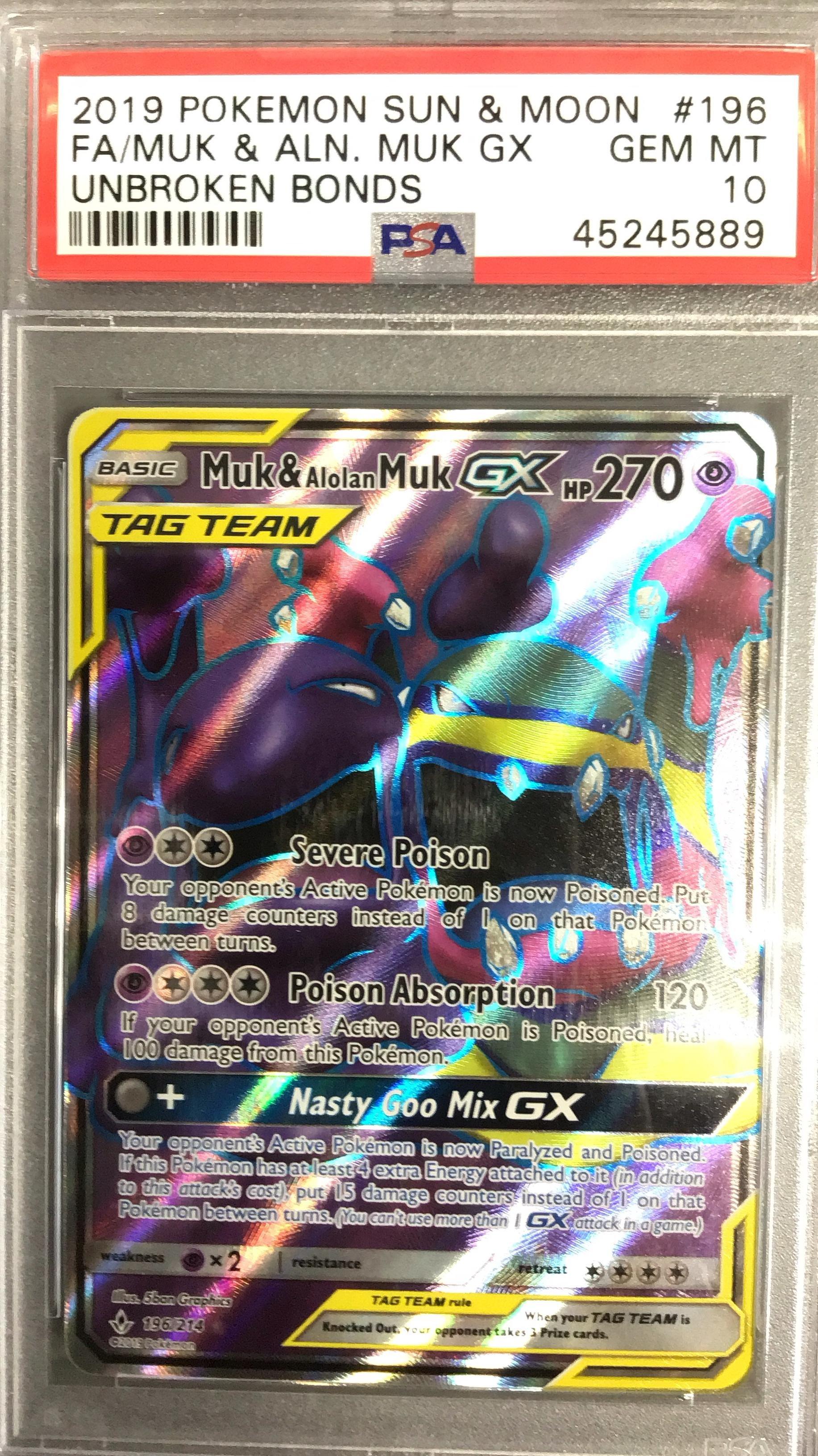 2019 Pokemon Sun & Moon Unbroken Bonds 196 Full Art/muk & Alolan Muk Gx ...