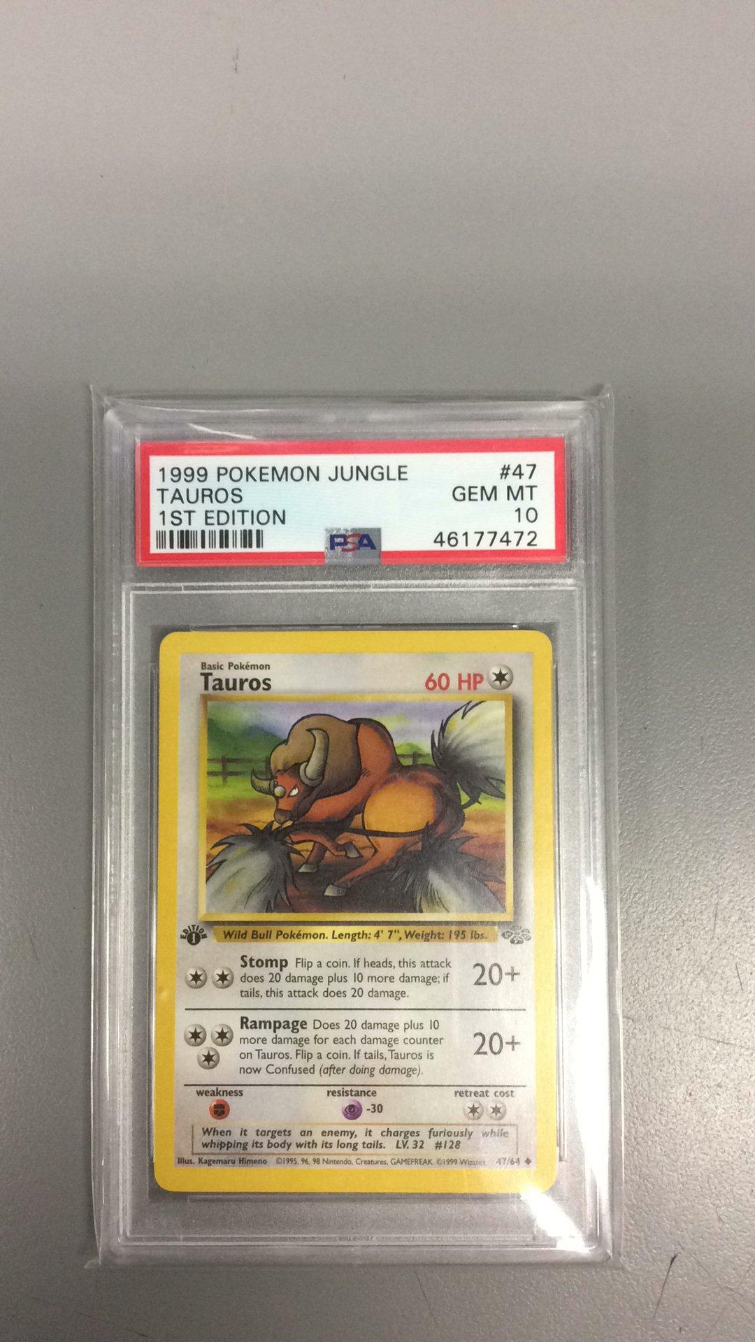 1999 Pokemon Jungle 47 Tauros 1st Edition PSA 10 Graded Card
