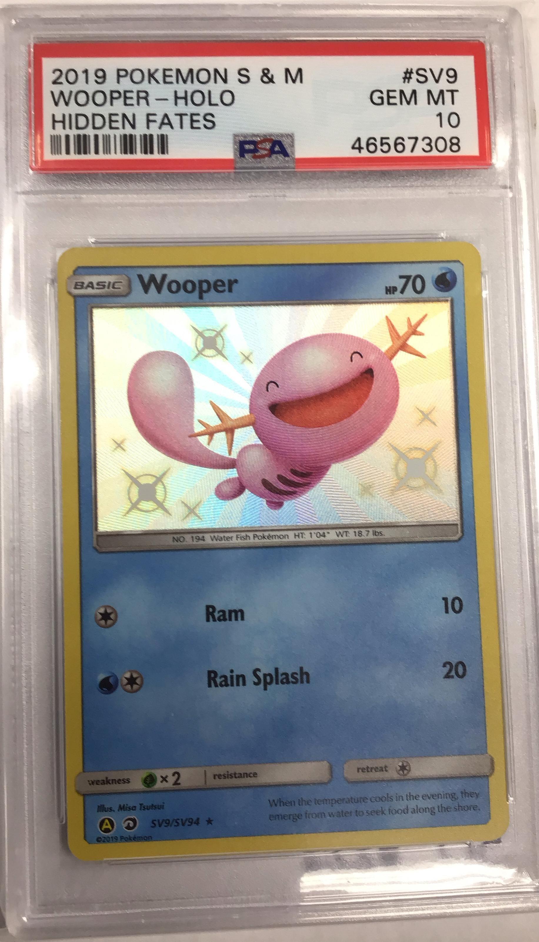 2019 Pokemon Sun & Moon Hidden Fates Sv9 Wooper-holo PSA 10 Graded