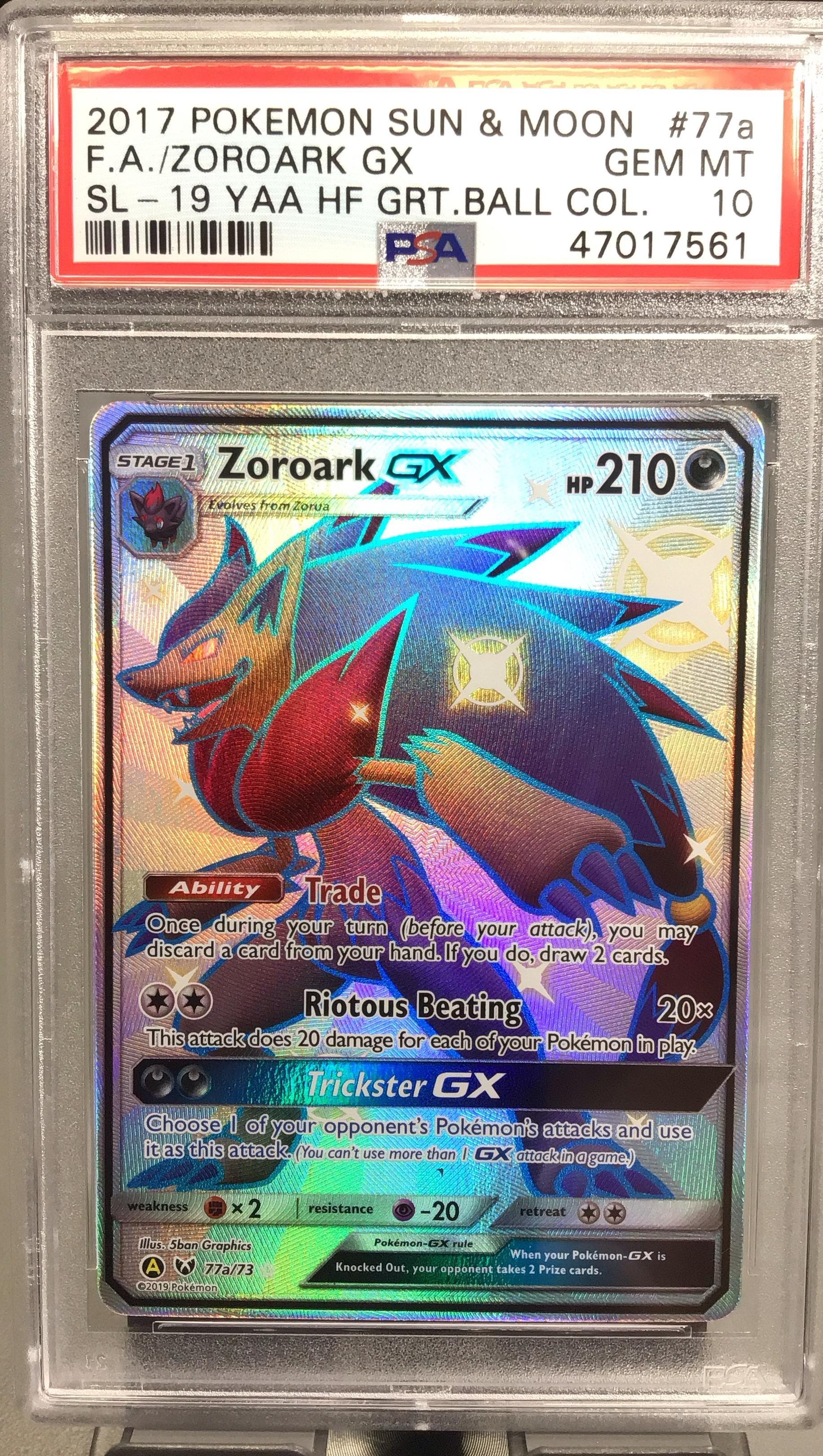 2017 Pokemon Sun & Moon Shining Legends 77a Full Art/zoroark Gx 2019 Yellow A Alternate Art Hidden Fates Great Ball Collection PSA