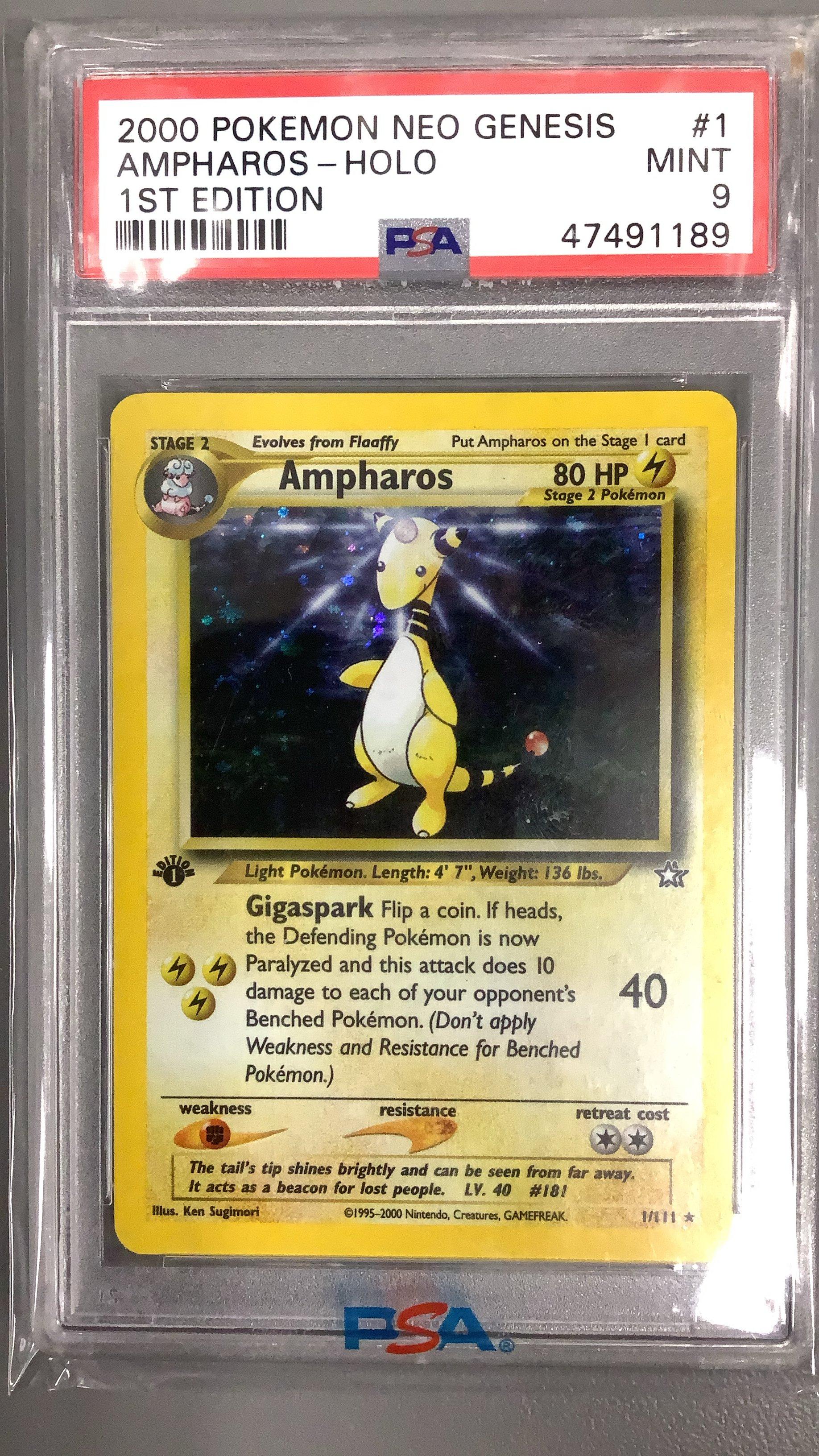 2000 Pokemon Neo Genesis 1st Edition 1 Ampharos-holo PSA 9