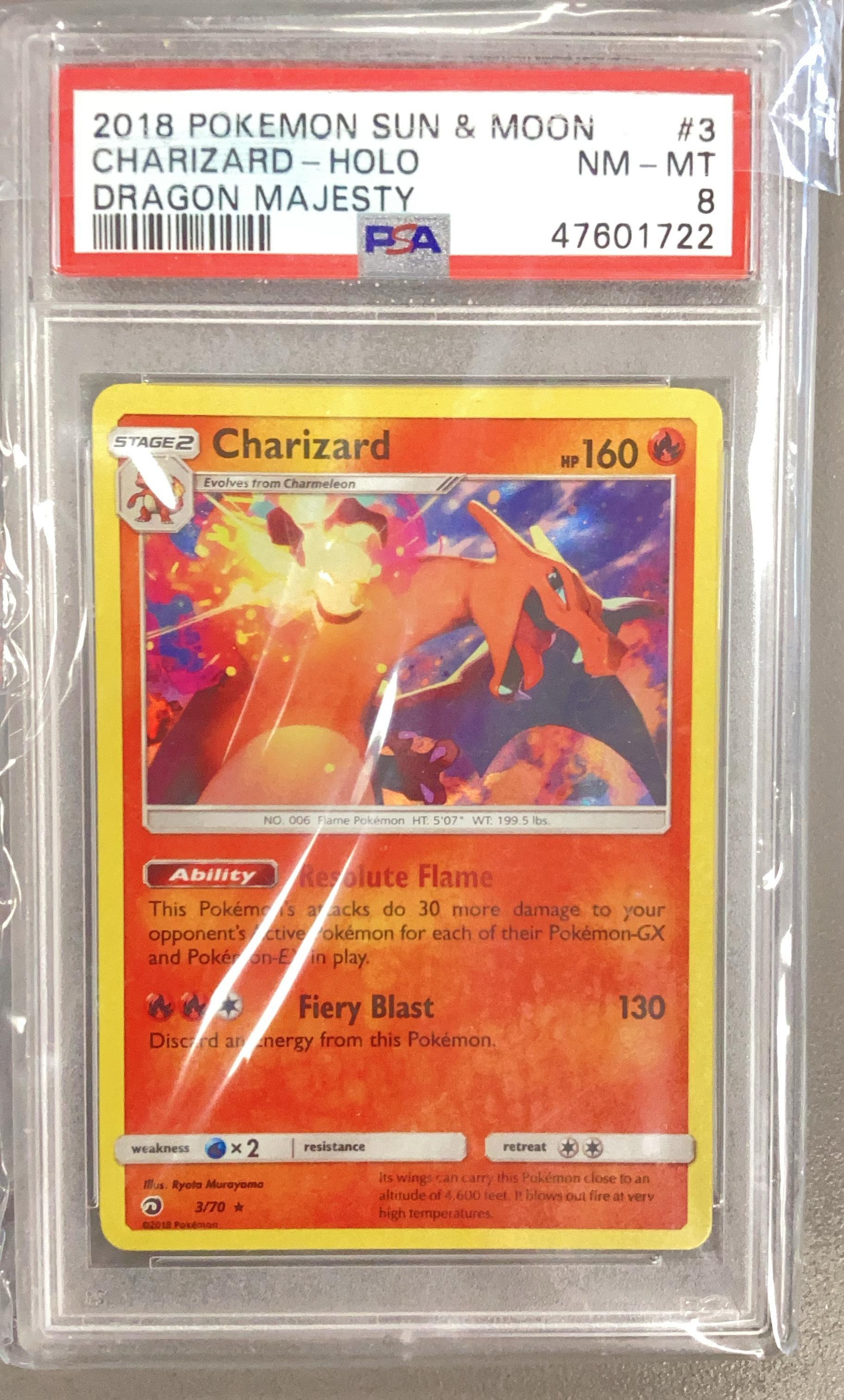 2018 Pokemon Sun & Moon Dragon Majesty 3 Charizard-holo PSA 8