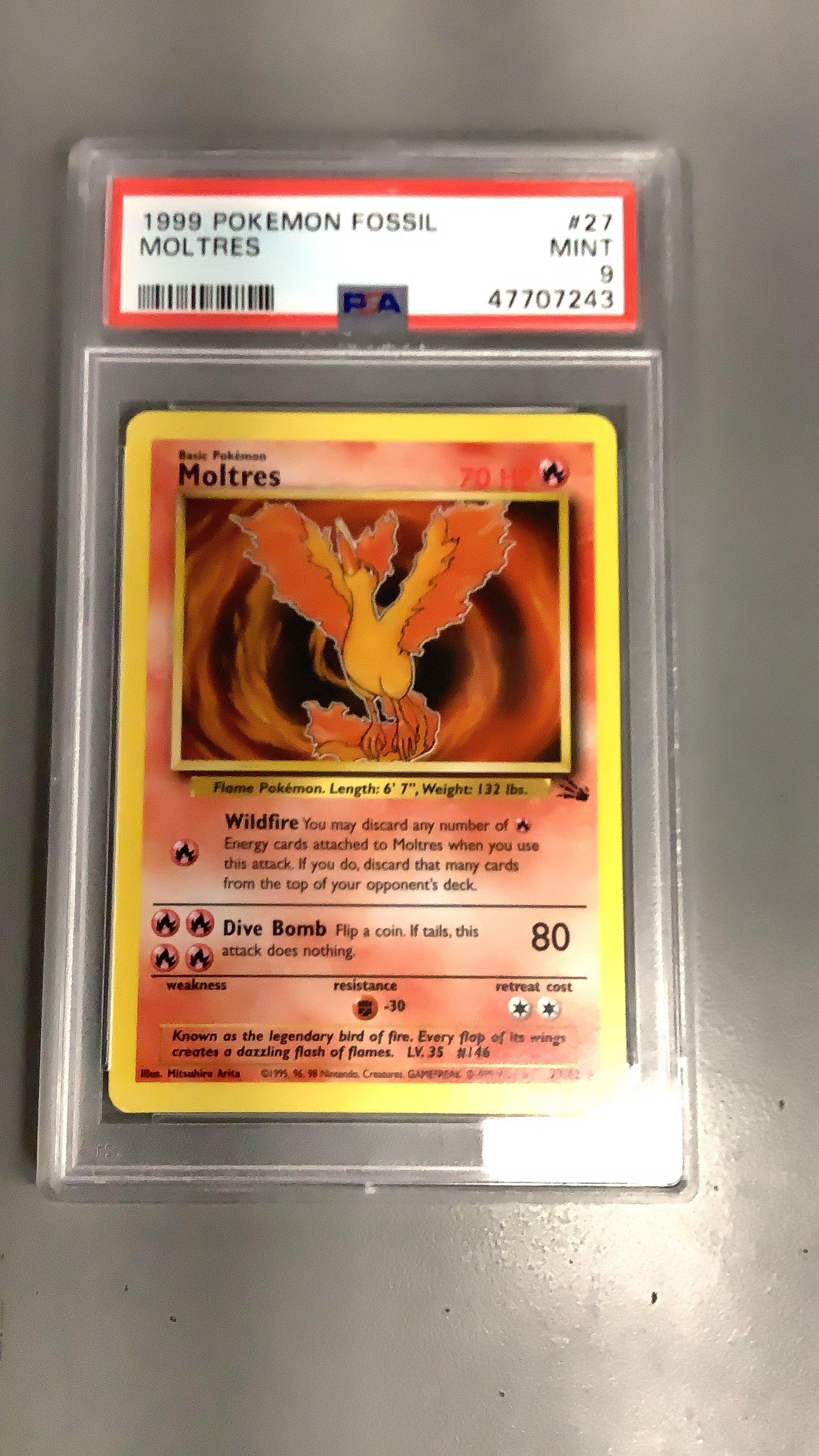 1999 moltres pokemon card PSA (EX 5) #27 Fire Age Group 1999 Pokemon Fossil 27 Moltres