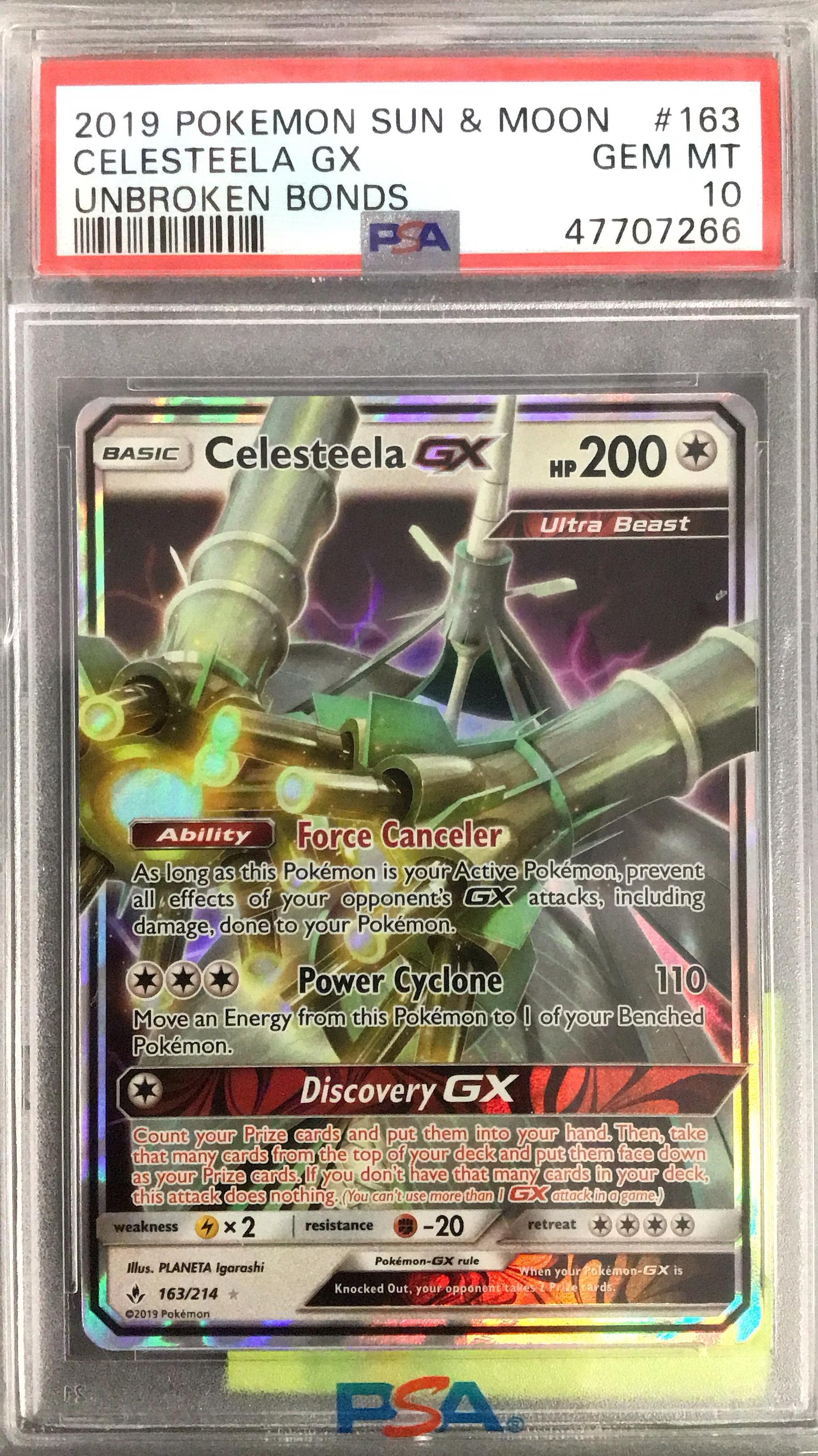 2019 Pokemon Sun & Moon Unbroken Bonds 163 Celesteela Gx PSA 10