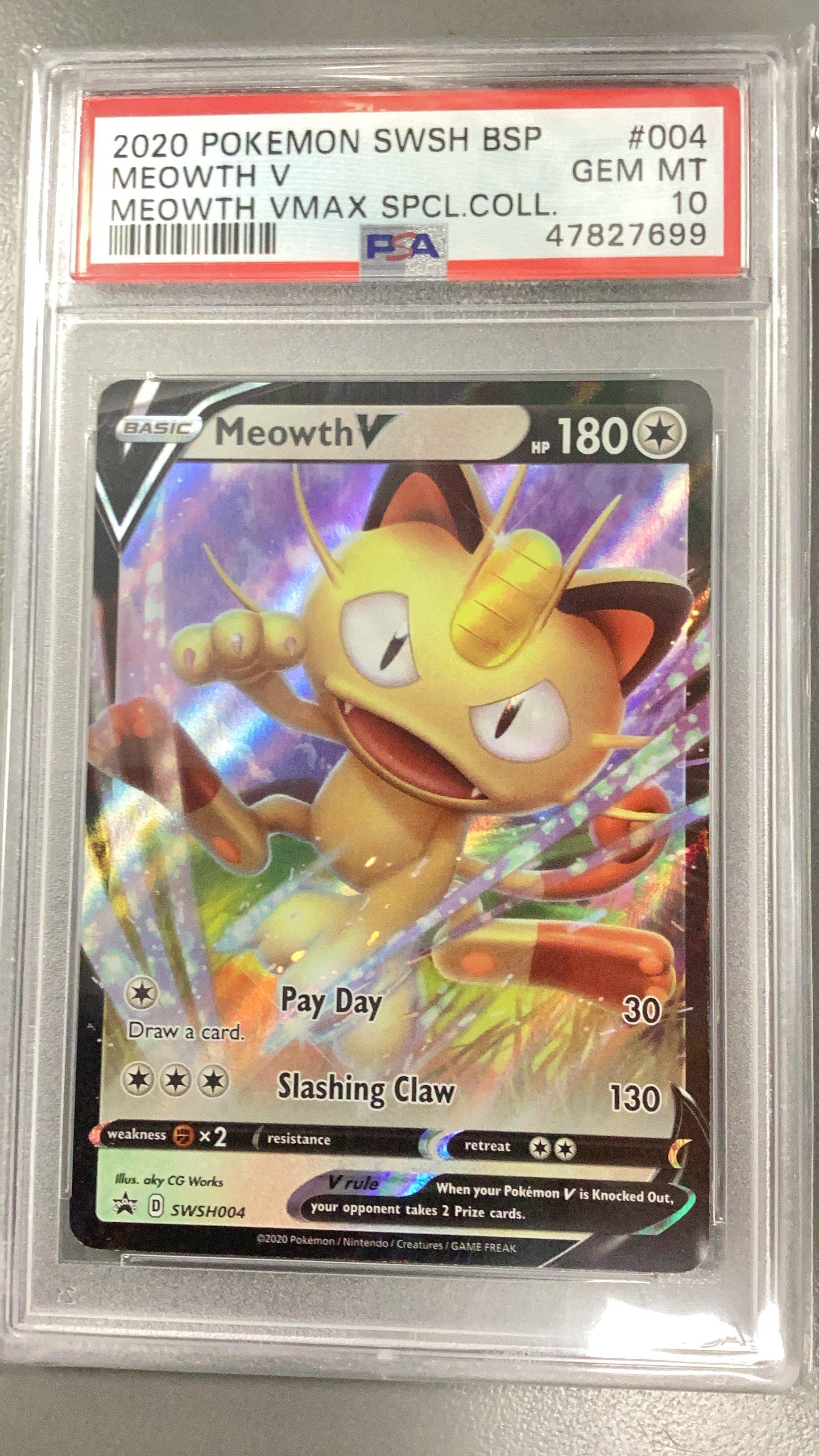 2020 Pokemon Swsh Black Star Promo 004 Meowth V Meowth Vmax Special Collection PSA 10