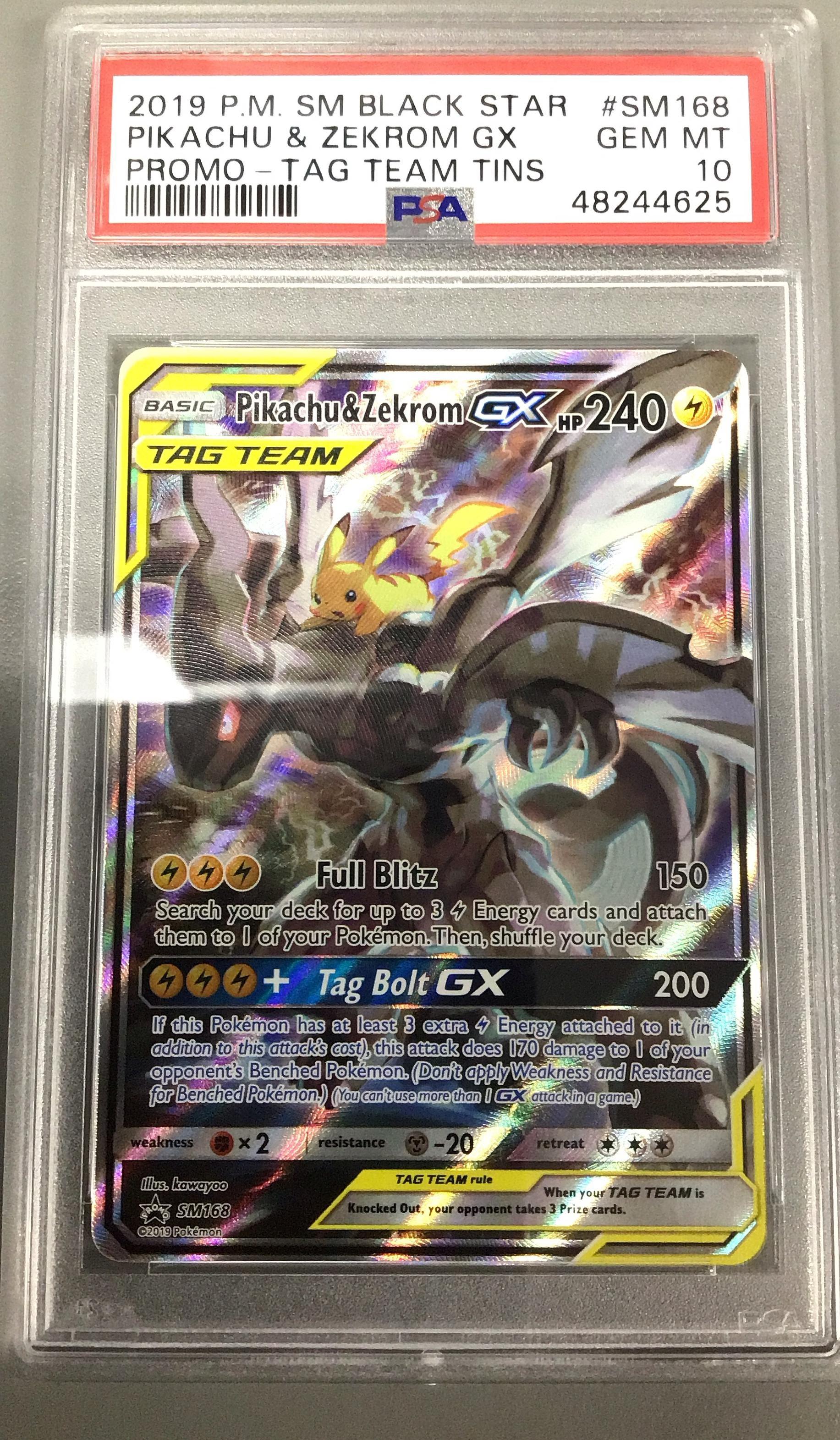 2019 Pokemon Sm Black Star Promo Sm168 Full Art/pikachu & Zekrom Gx Tag Team Tins PSA