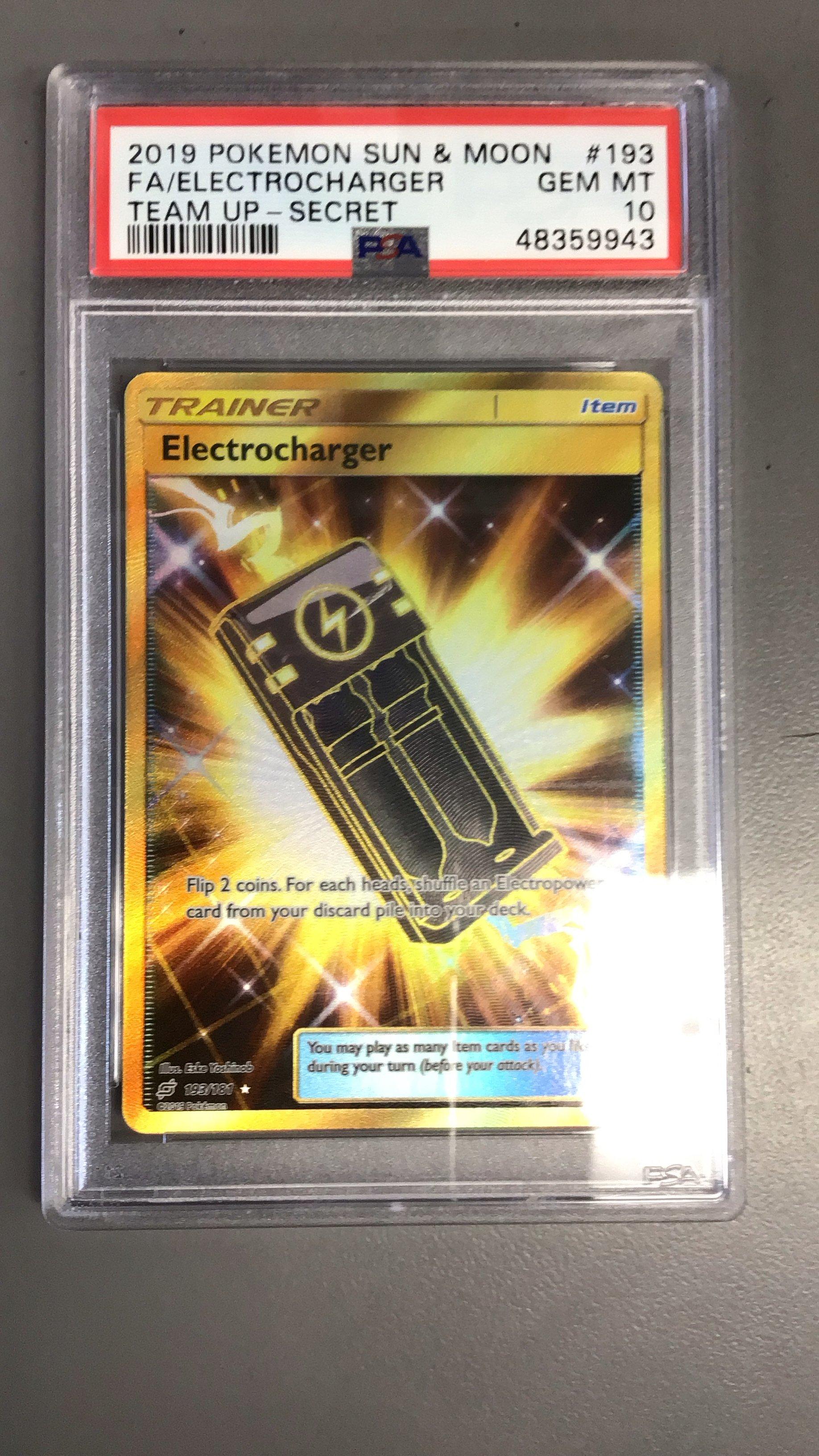 2019 Pokemon Sun & Moon Team Up 193 Full Art/electrocharger Secret PSA 10