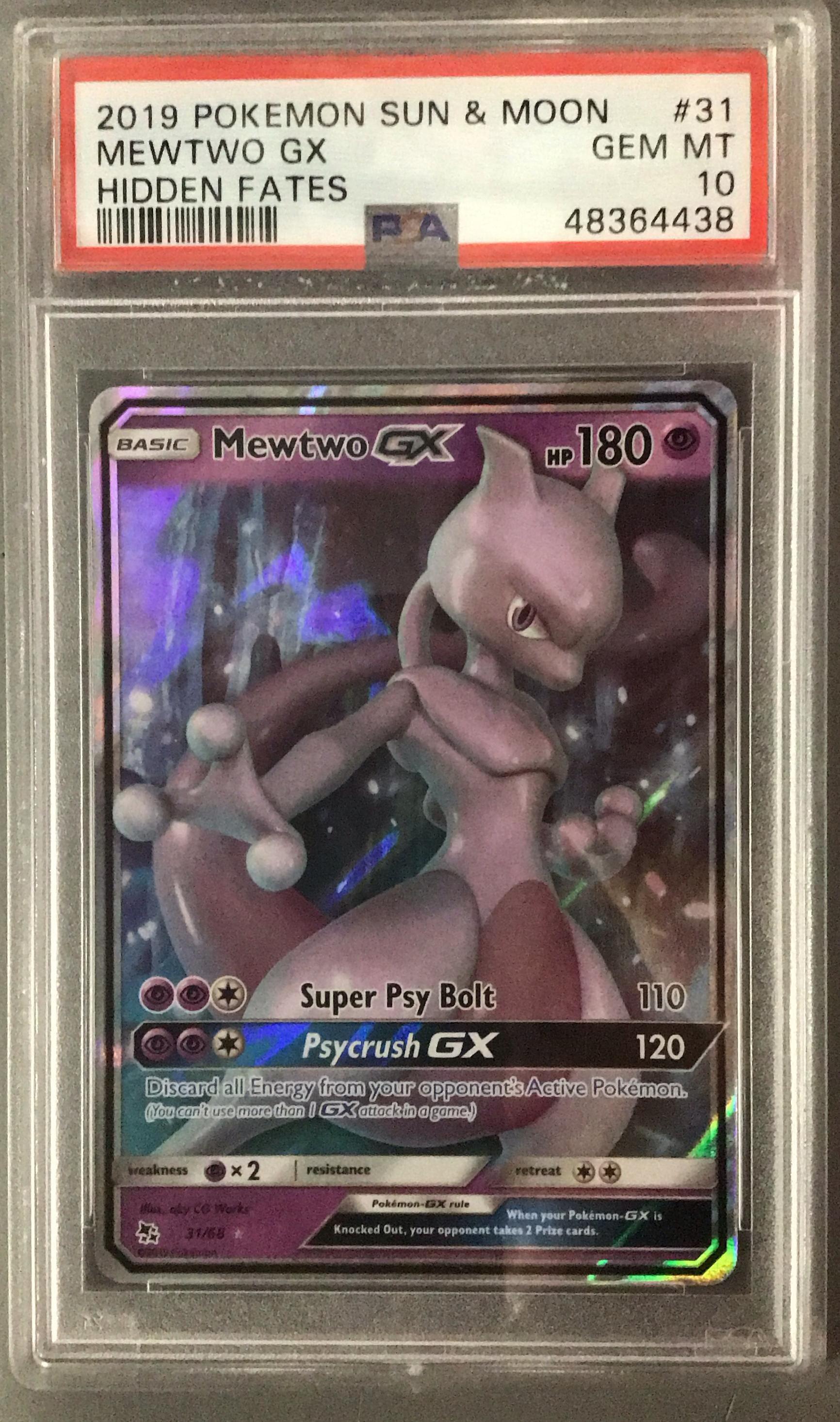 2019 Pokemon Sun & Moon Hidden Fates 31 Mewtwo Gx PSA