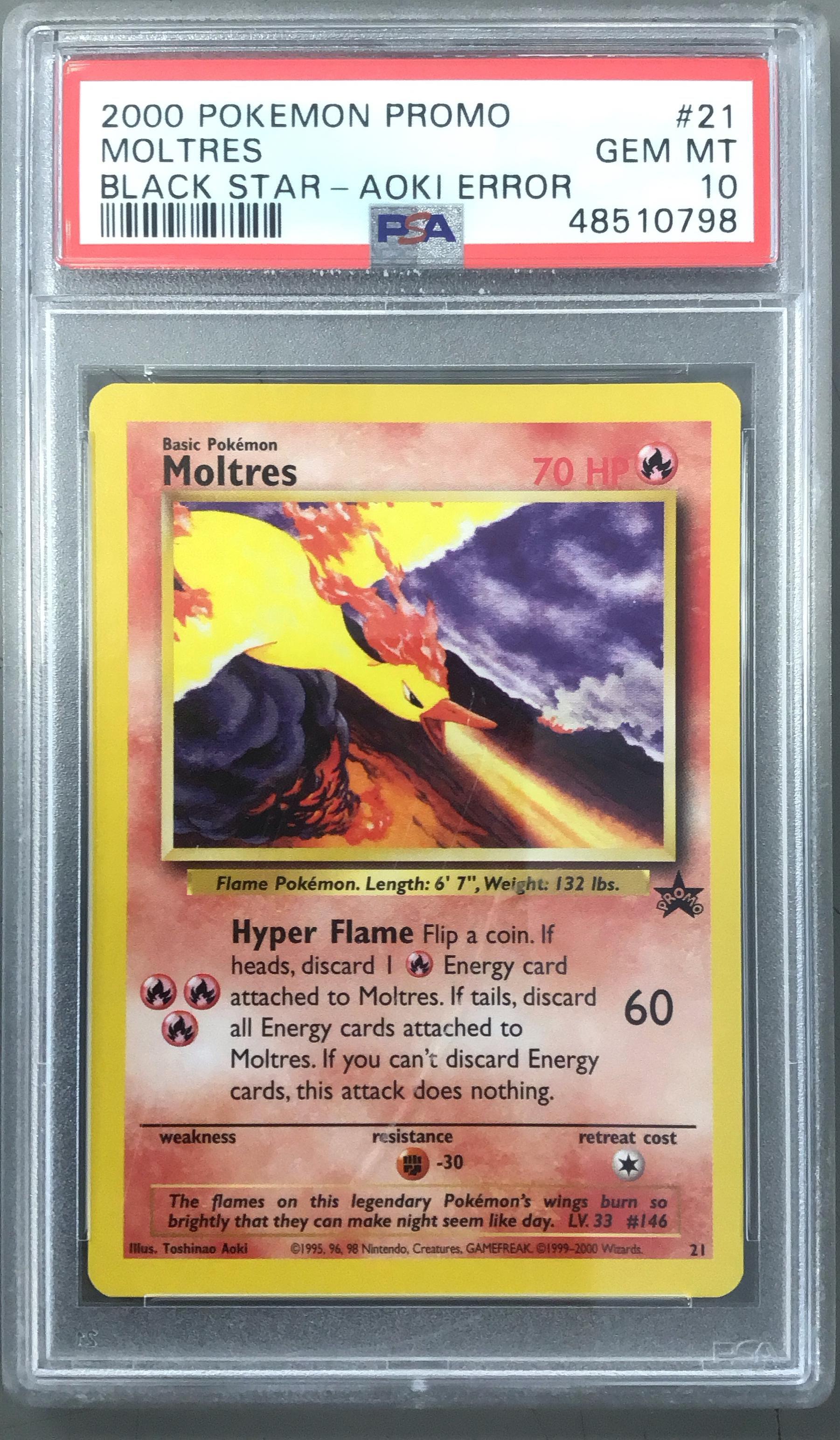 2000 Pokemon Promo Black Star 21 Moltres Toshinao Aoki Error PSA
