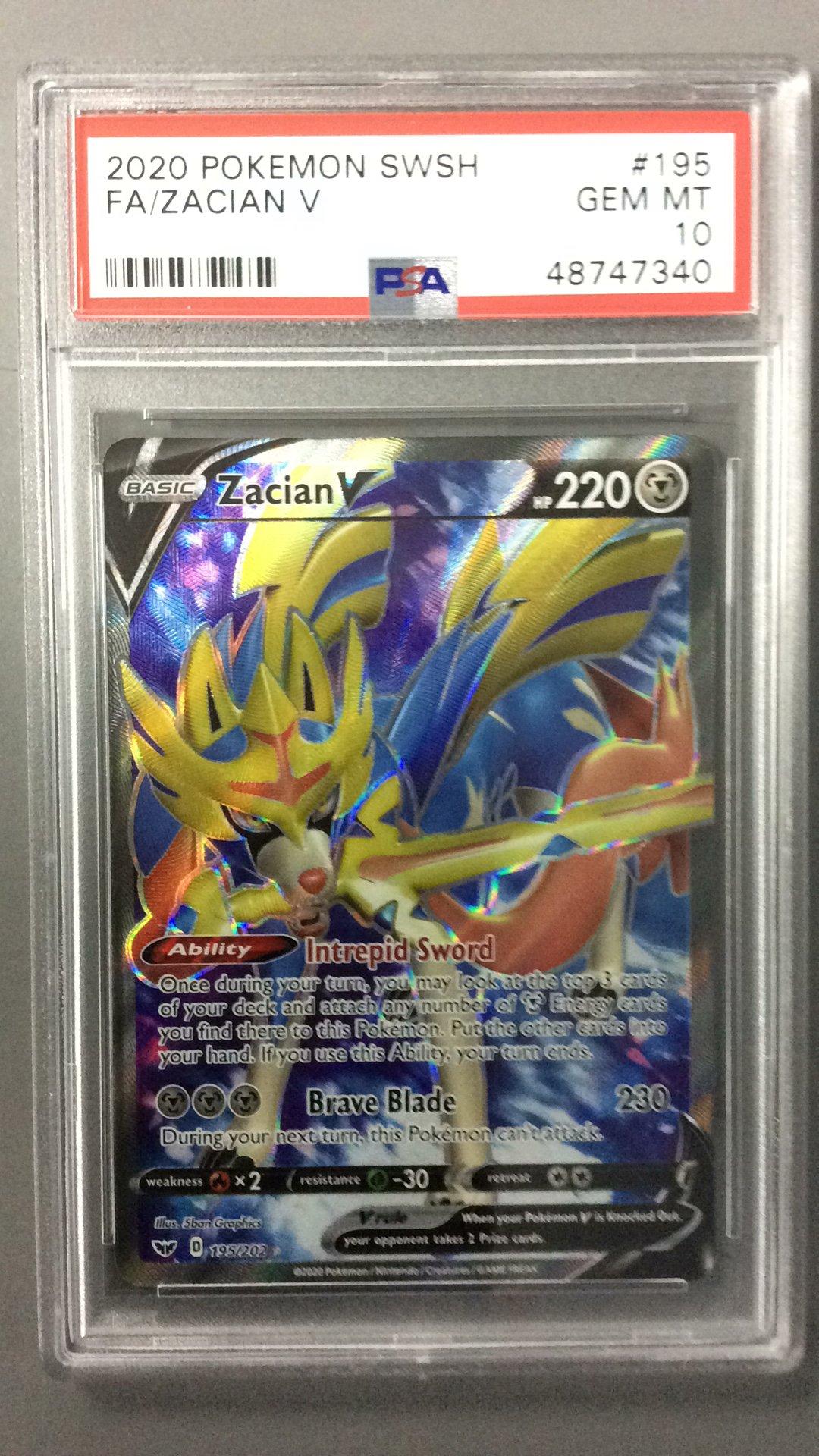 2020 Pokemon Sword & Shield 195 Full Art/zacian V PSA 10 Graded