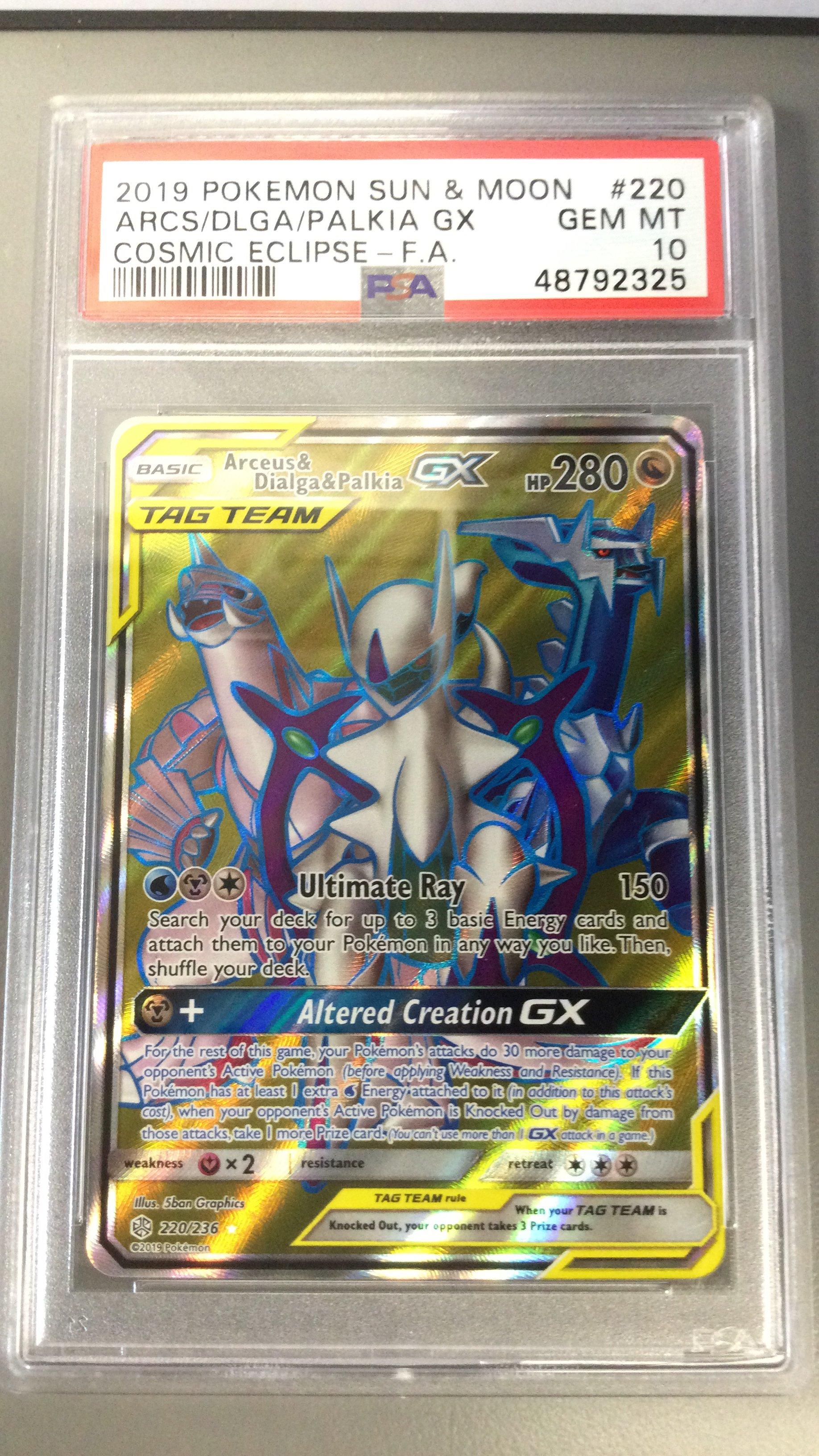 2019 Pokemon Sun & Moon Cosmic Eclipse Full Art/arceus & Dialga & Palkia Gx PSA
