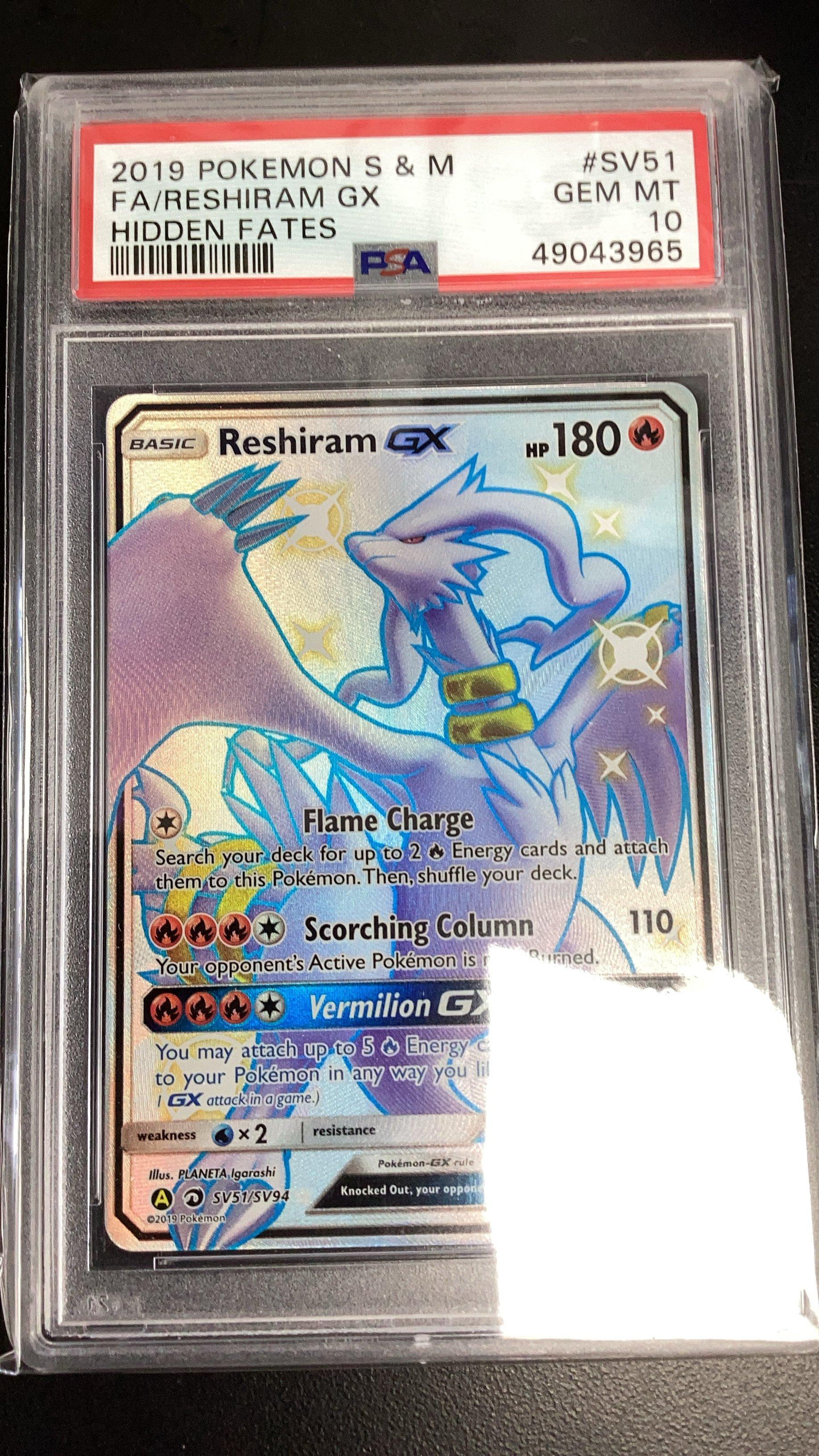 2019 Pokemon Sun & Moon Hidden Fates Sv51 Full Art/reshiram Gx PSA