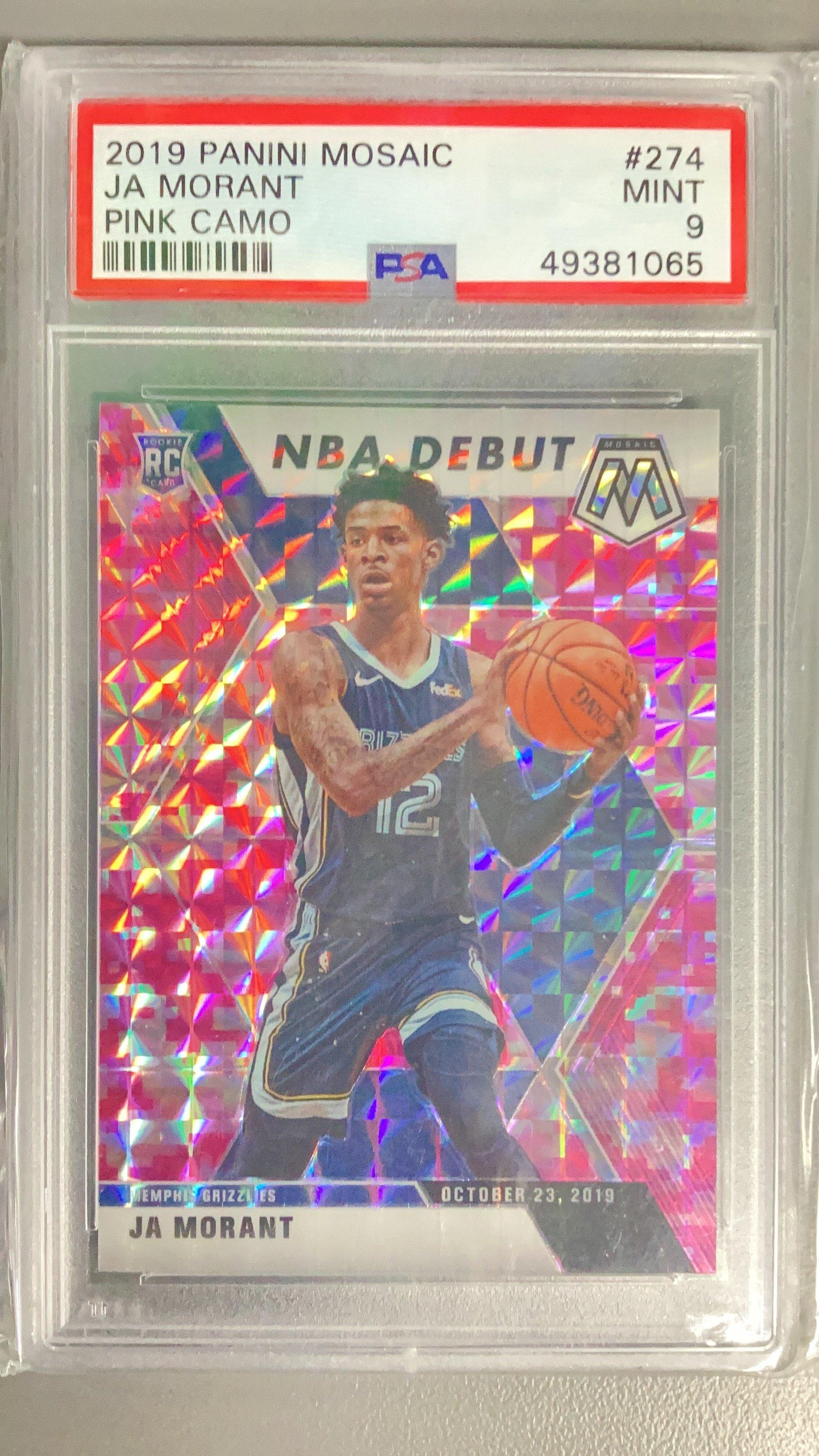 ja morant graded card 2019 Panini Mosaic 274 Pink Camo PSA 9 Morant would be selected second overall by the Memphis Grizzlies in the 2019 NBA Draft Ja Morant Signed 2019-20 Panini