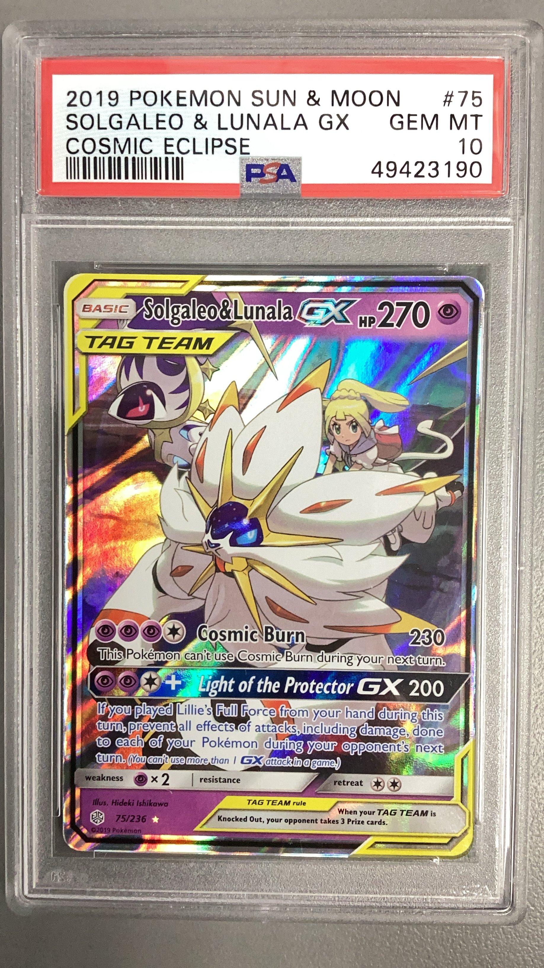 2019 Pokemon Sun & Moon Cosmic Eclipse Solgaleo & Lunala Gx PSA