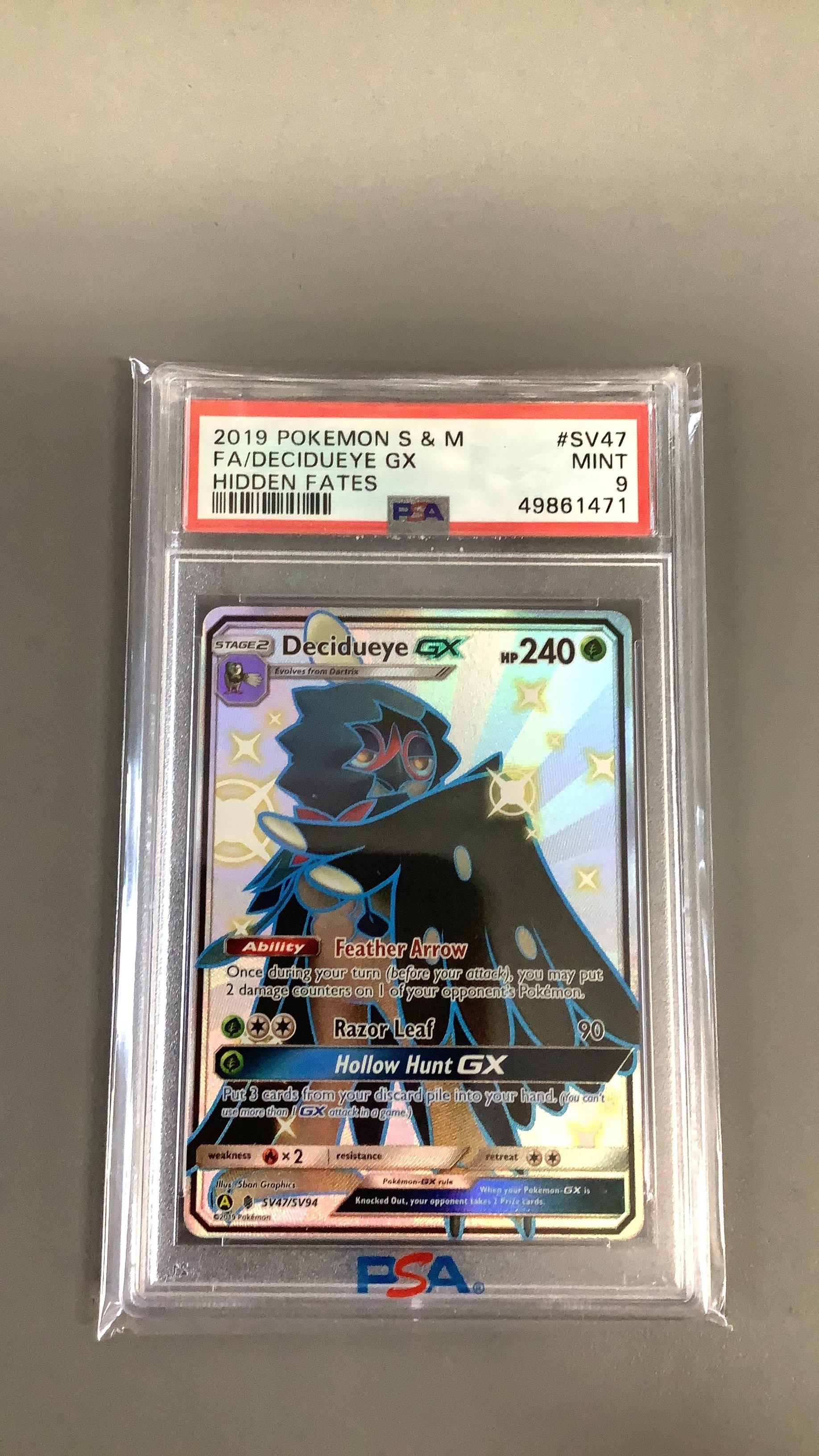 2019 Pokemon Sun & Moon Hidden Fates Sv47 Full Art/decidueye Gx PSA 9