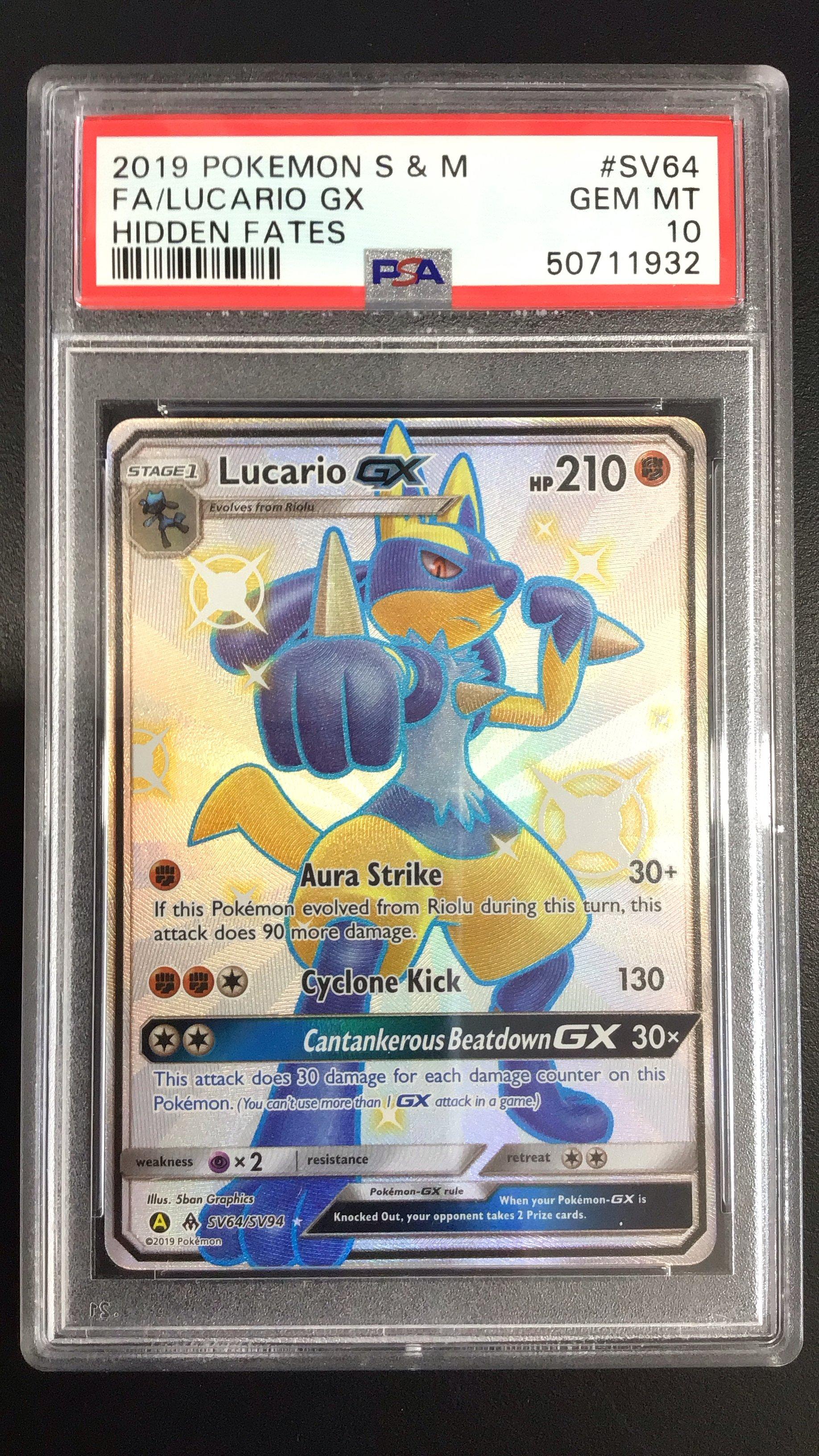 2019 Pokemon Sun & Moon Hidden Fates Sv64 Full Art/lucario Gx PSA 10 ...