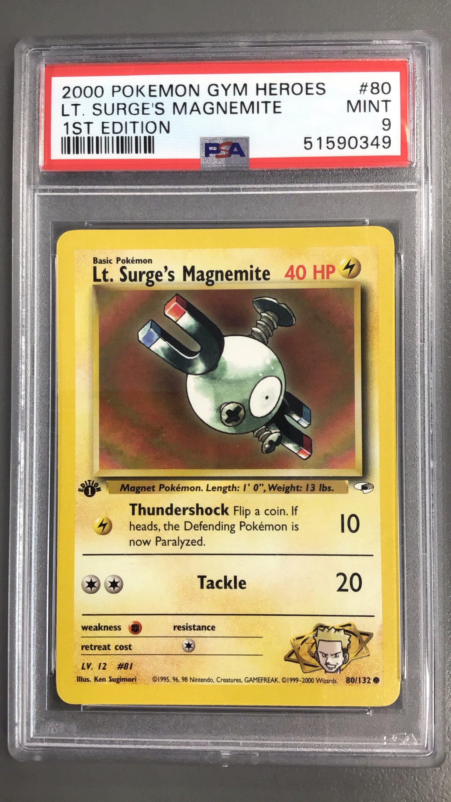 2000 Pokemon Gym Heroes 80 Lt. Surge's Magnemite 1st Edition PSA 9
