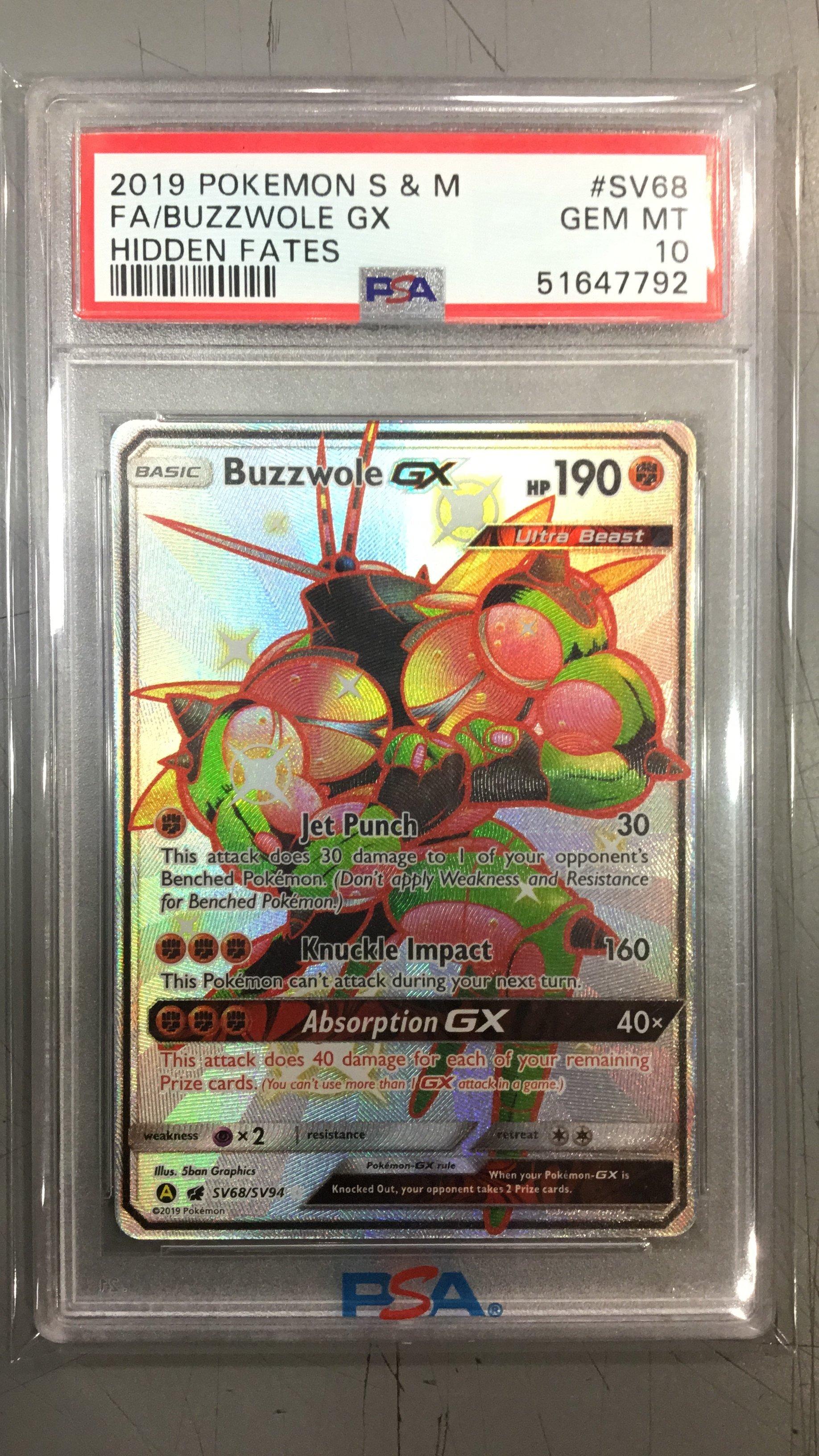 2019 Pokemon Sun & Moon Hidden Fates Sv68 Full Art/buzzwole Gx PSA 10 ...