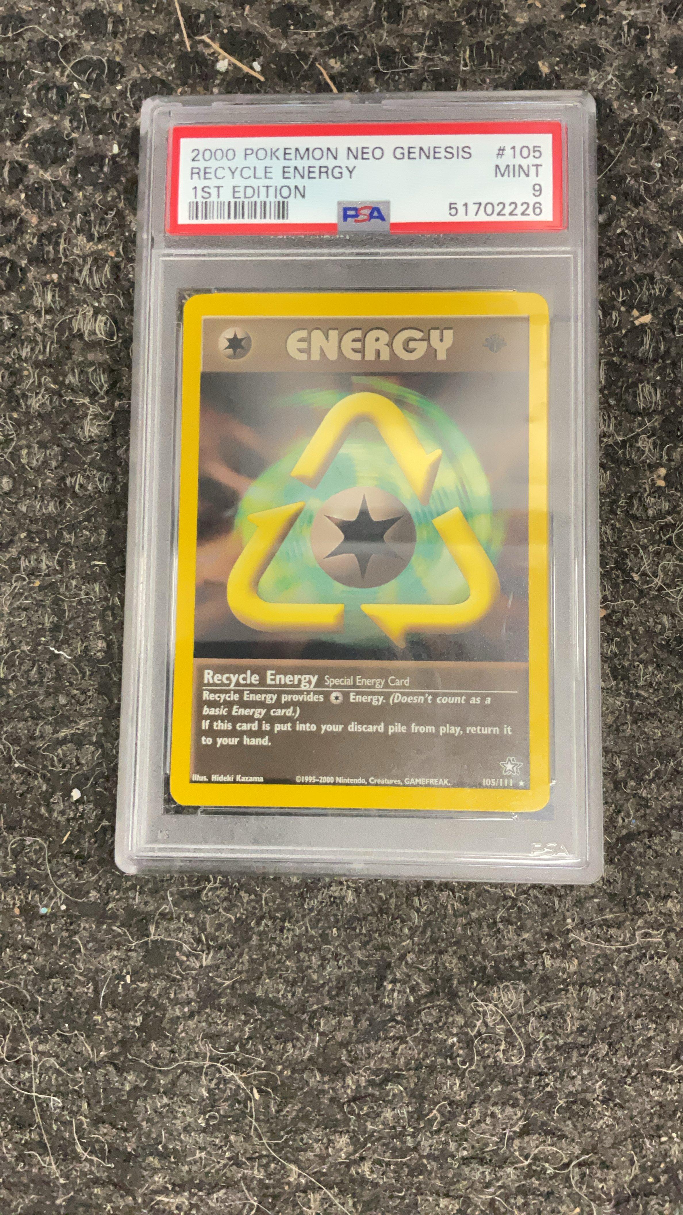 1st edition pokemon energy cards PSA 9 - Card - Neo Genesis 105/111 - RECYCLE (rare) *1st Edition* Mint / near mint condition trading card 1st Edition Grass Energy 99/102