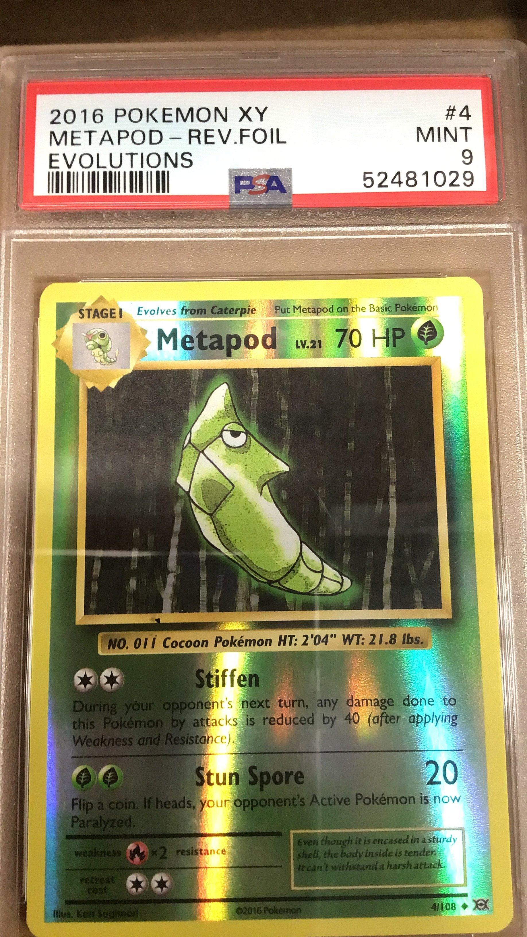 2016 Pokemon Xy Evolutions 4 Metapod-reverse Foil PSA 9