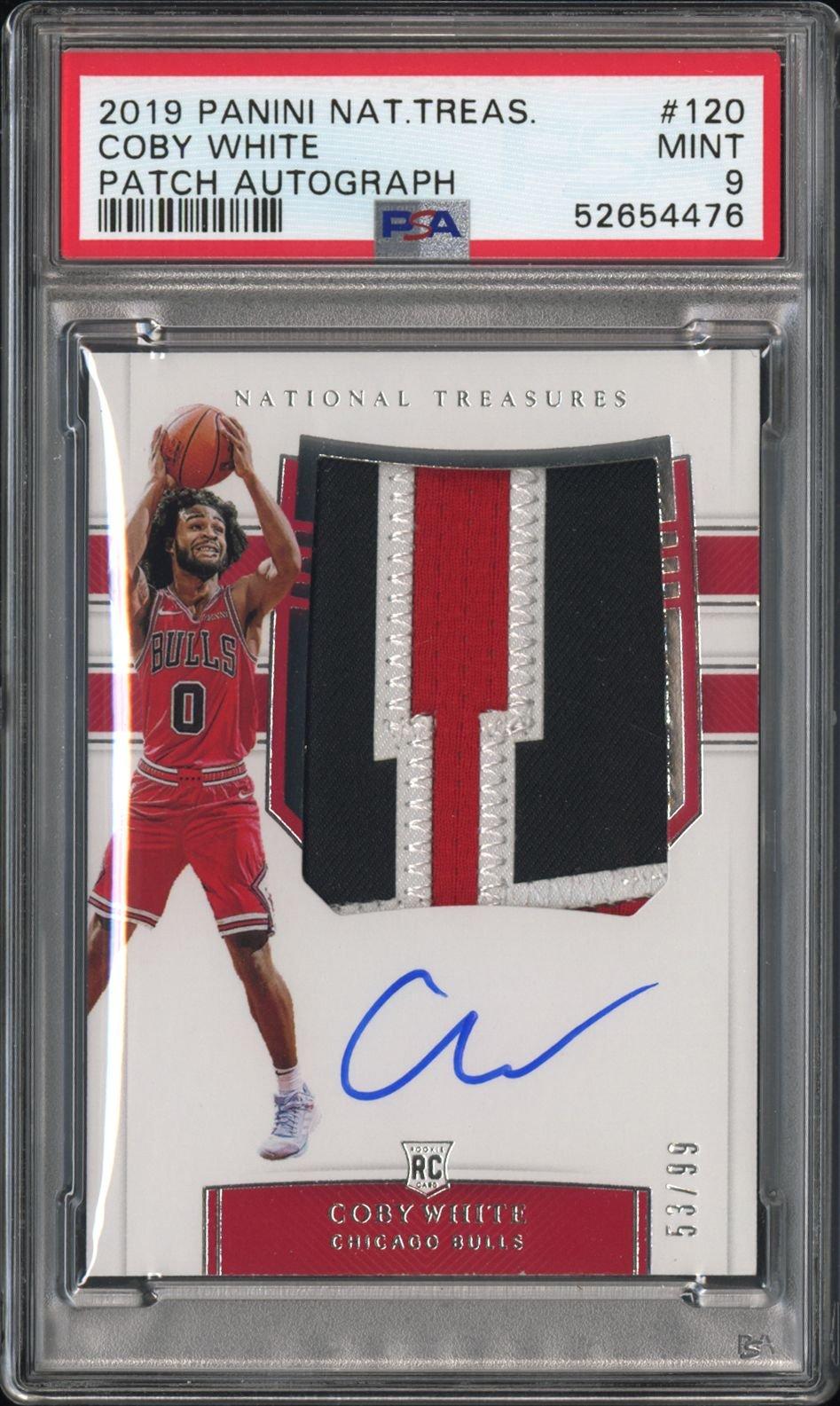 2019 Panini National Treasures 120 Coby White Patch Autograph PSA 9