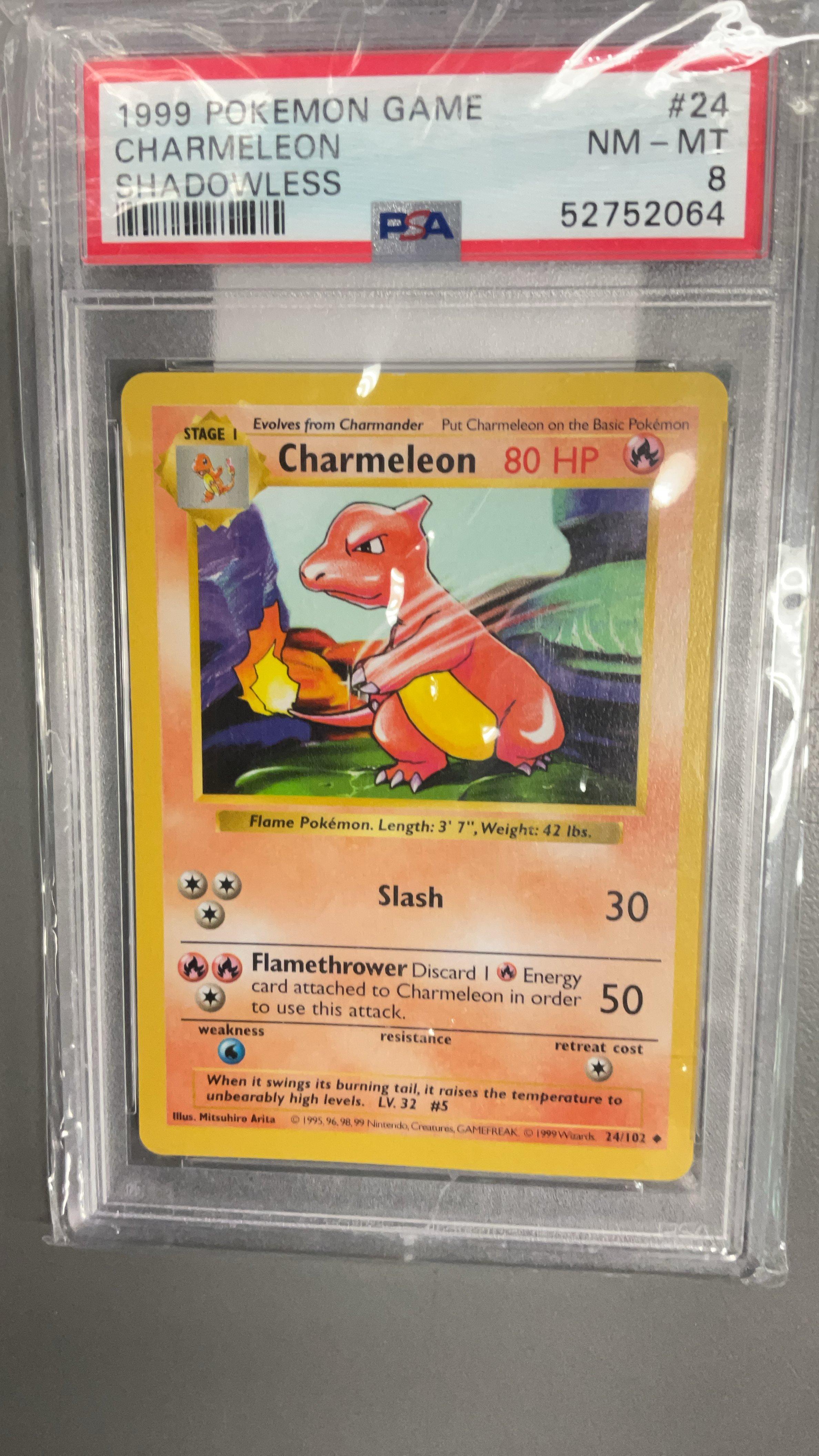 1999 Pokemon Game 24 Charmeleon Shadowless PSA 8 Graded Card