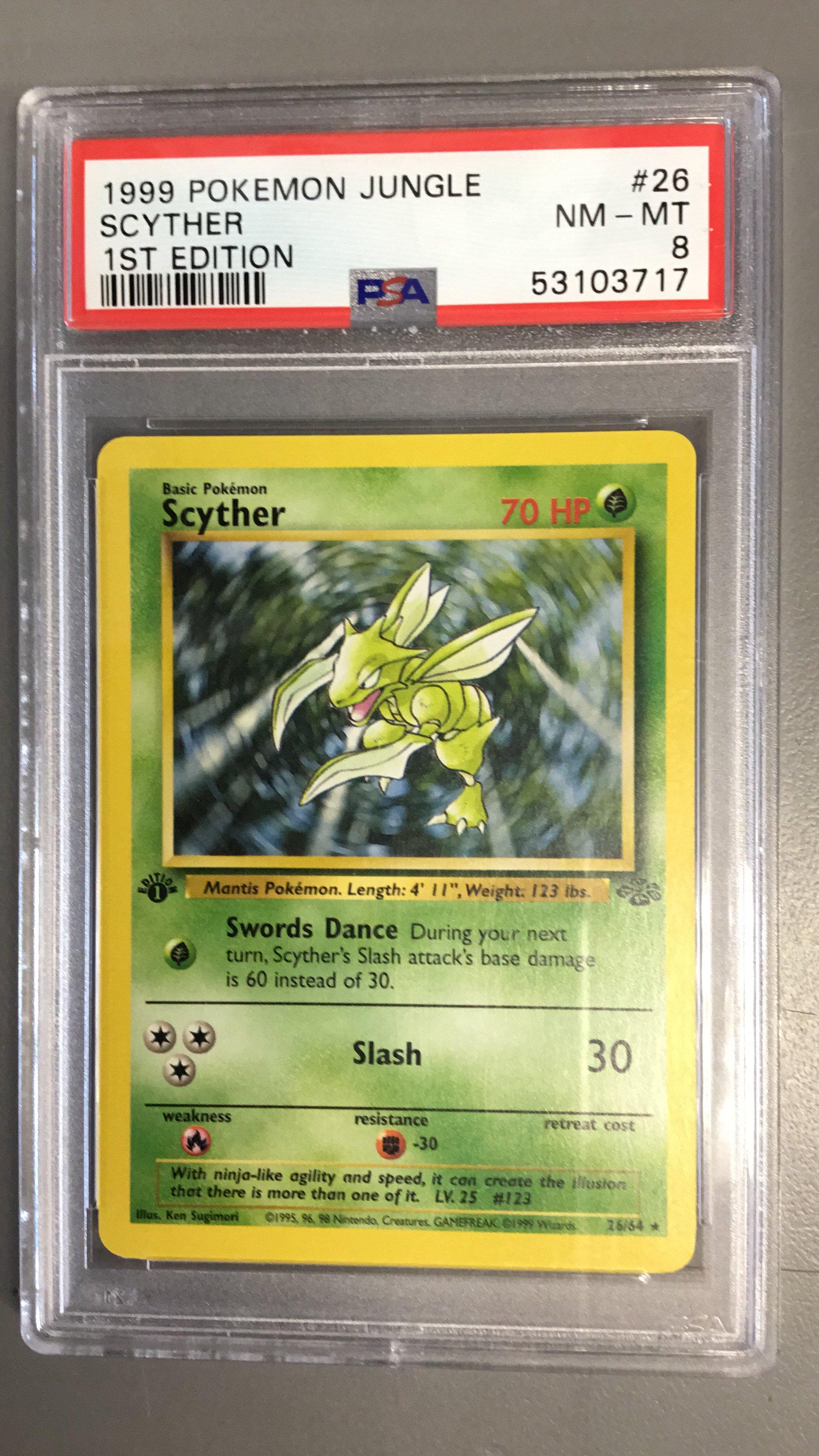 1999 Pokemon Jungle 26 Scyther 1st Edition PSA 8 Graded Card