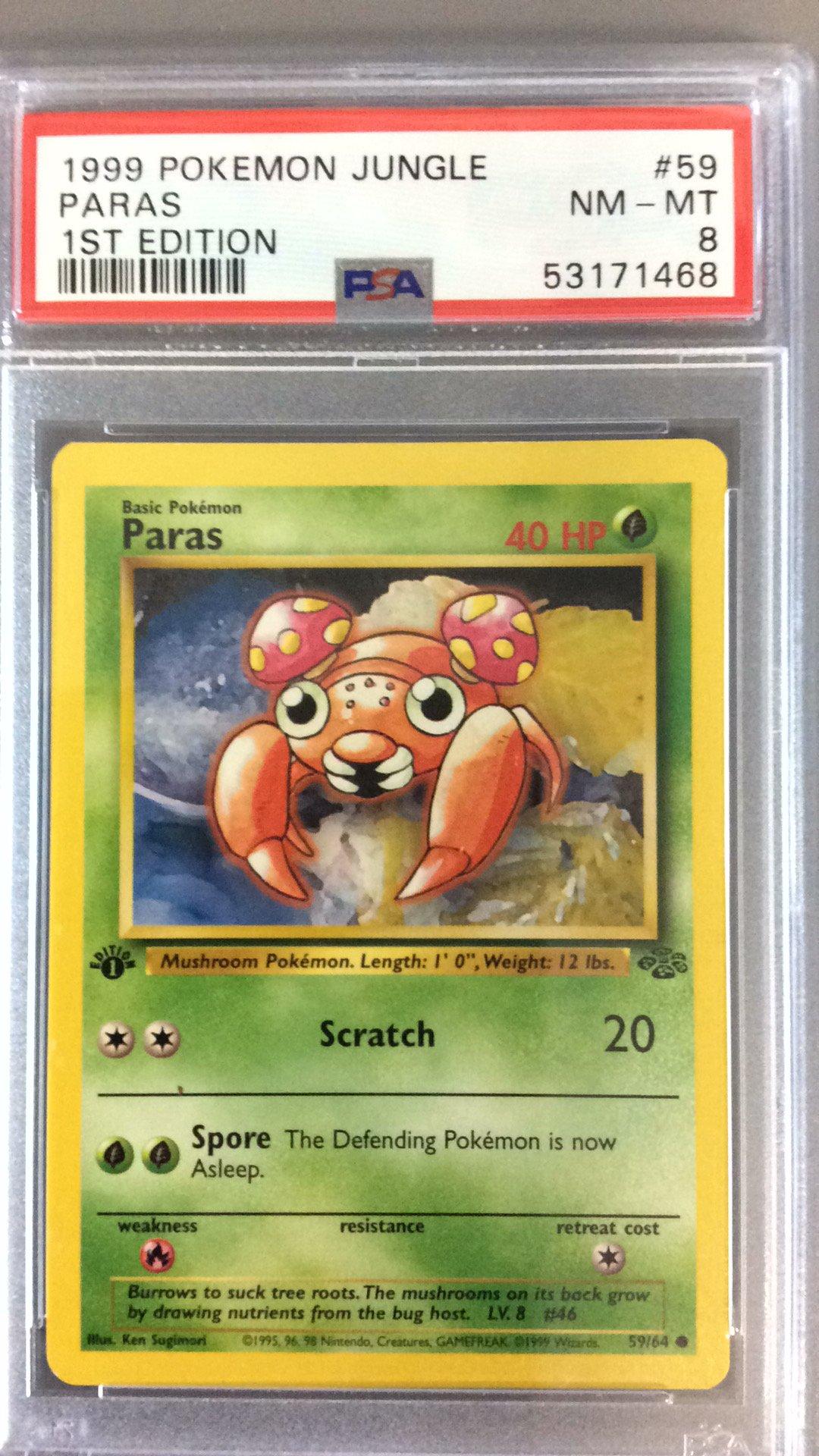 1995 paras pokemon card Vintage 1999 90s Nintendo Pokemon Paras #59 Jungle Trading Game Card GMA  Graded NM+ 7.5 Rare