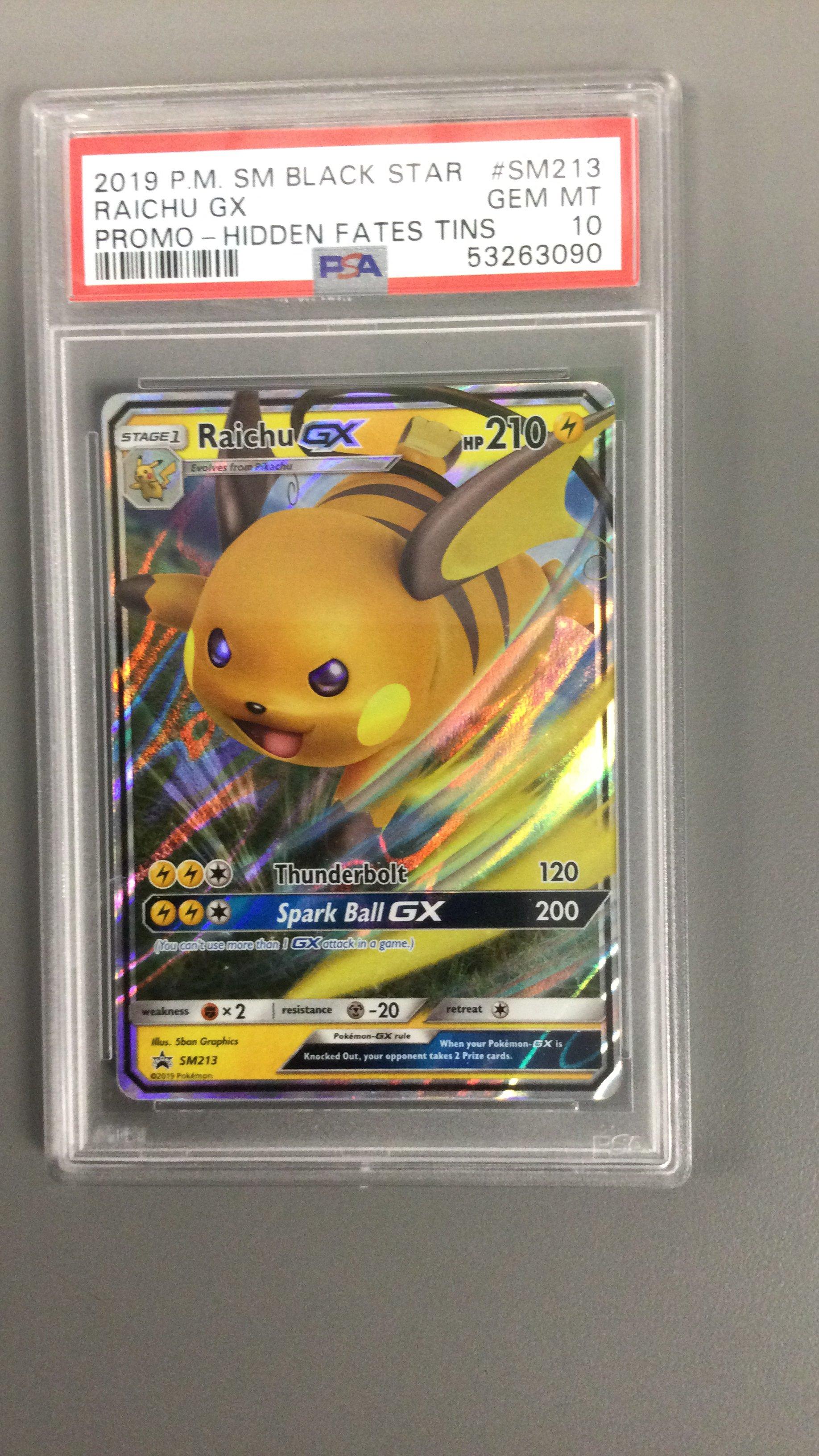 2019 Pokemon Sm Black Star Promo Sm213 Raichu Gx Hidden Fates Tins PSA ...