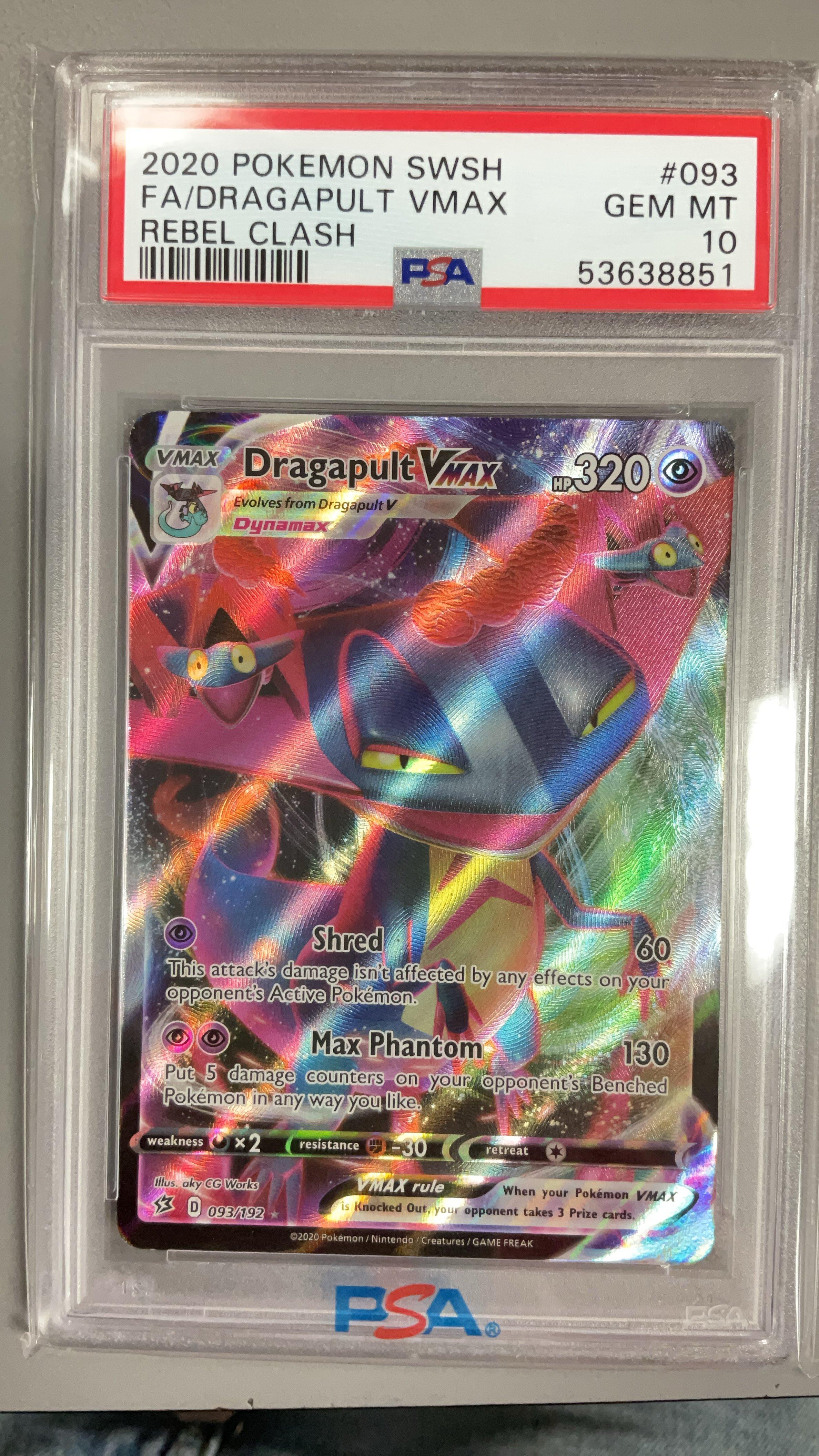 2020 Pokemon Sword & Shield Rebel Clash 093 Full Art/dragapult Vmax PSA 10