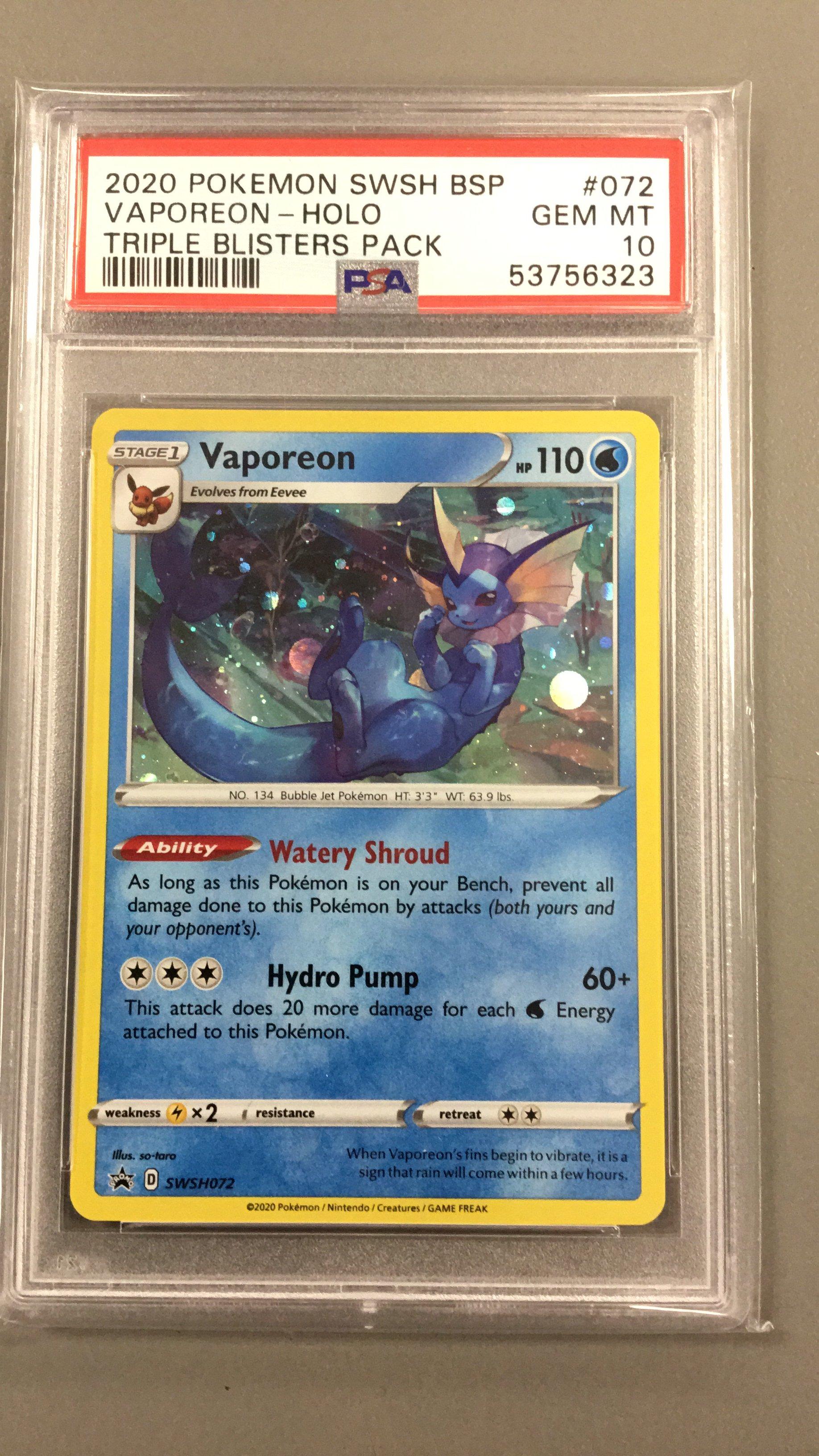 2020 Pokemon Swsh Black Star Promo 072 Vaporeon-holo Triple Blisters Pack PSA
