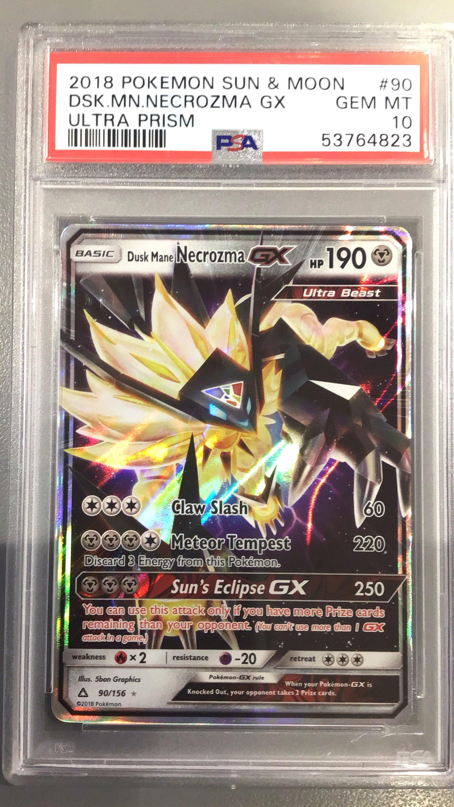 2018 Pokemon Sun & Moon Ultra Prism 90 Dusk Mane Necrozma Gx PSA 10