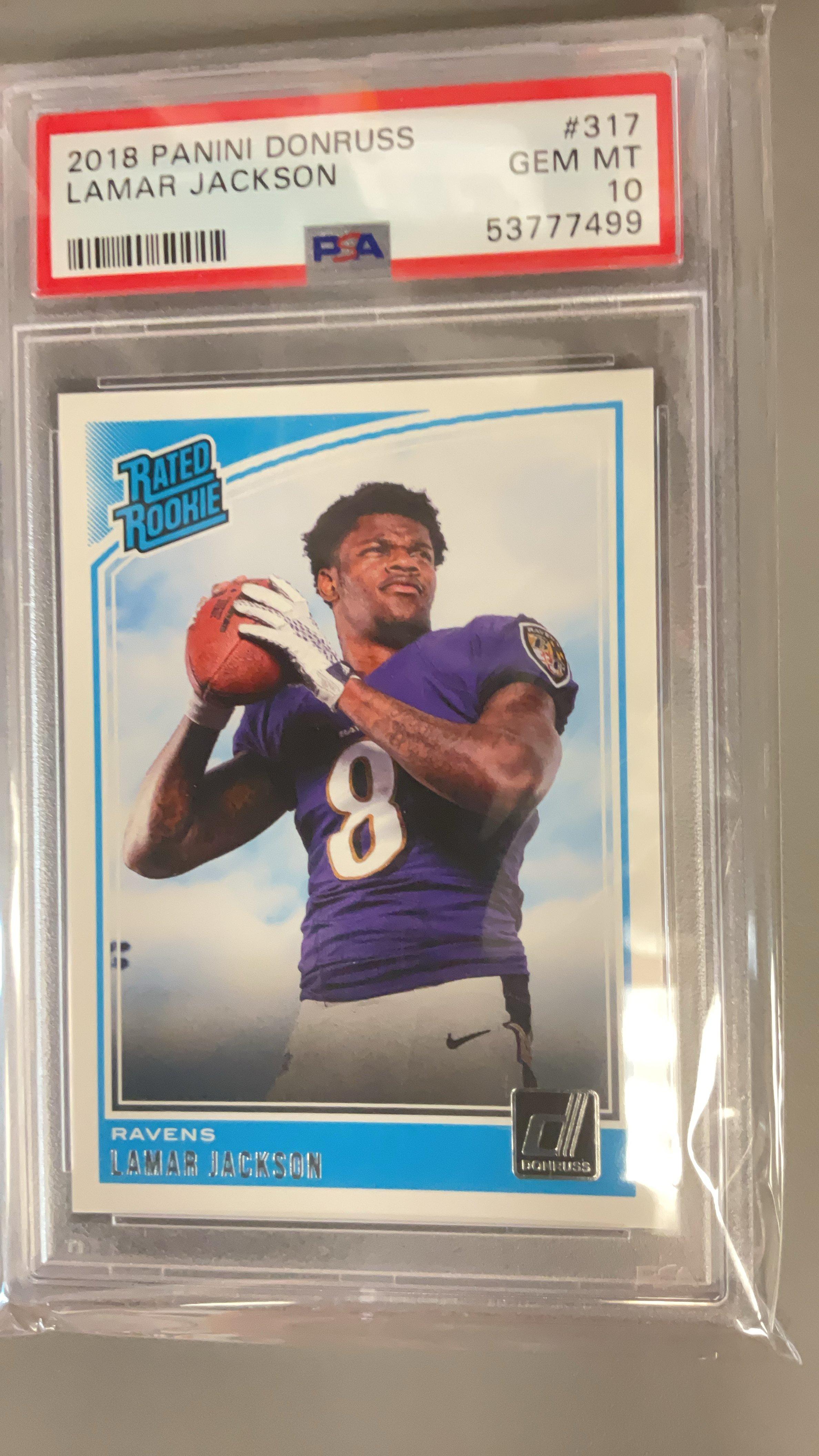 lamar jackson graded card  LAMAR JACKSON 2018 PANINI CANVAS #309 PSA 9 ROOKIE GRADED CARD RC 