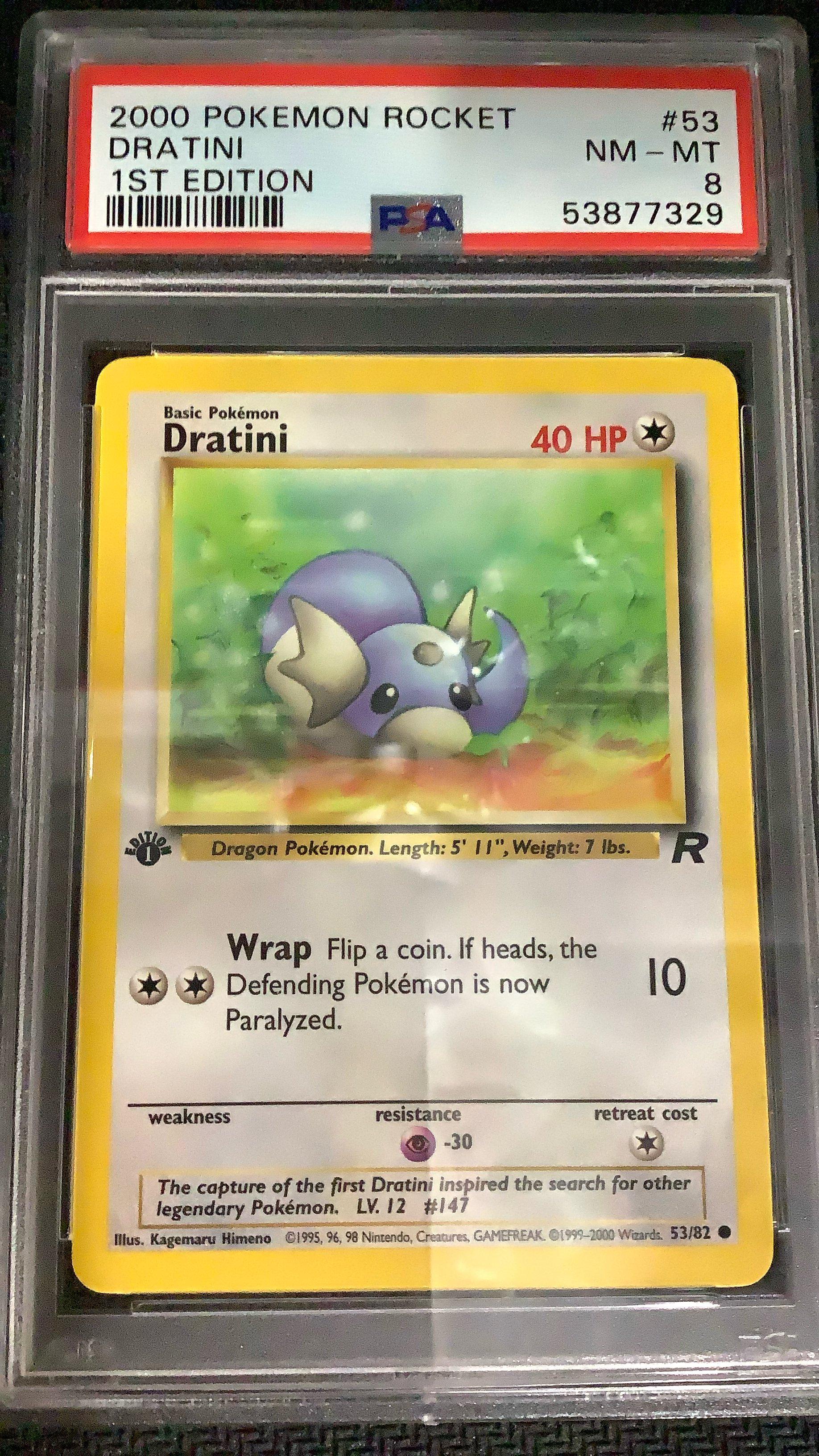 2000 Pokemon Rocket 53 Dratini 1st Edition PSA 8 Graded Card