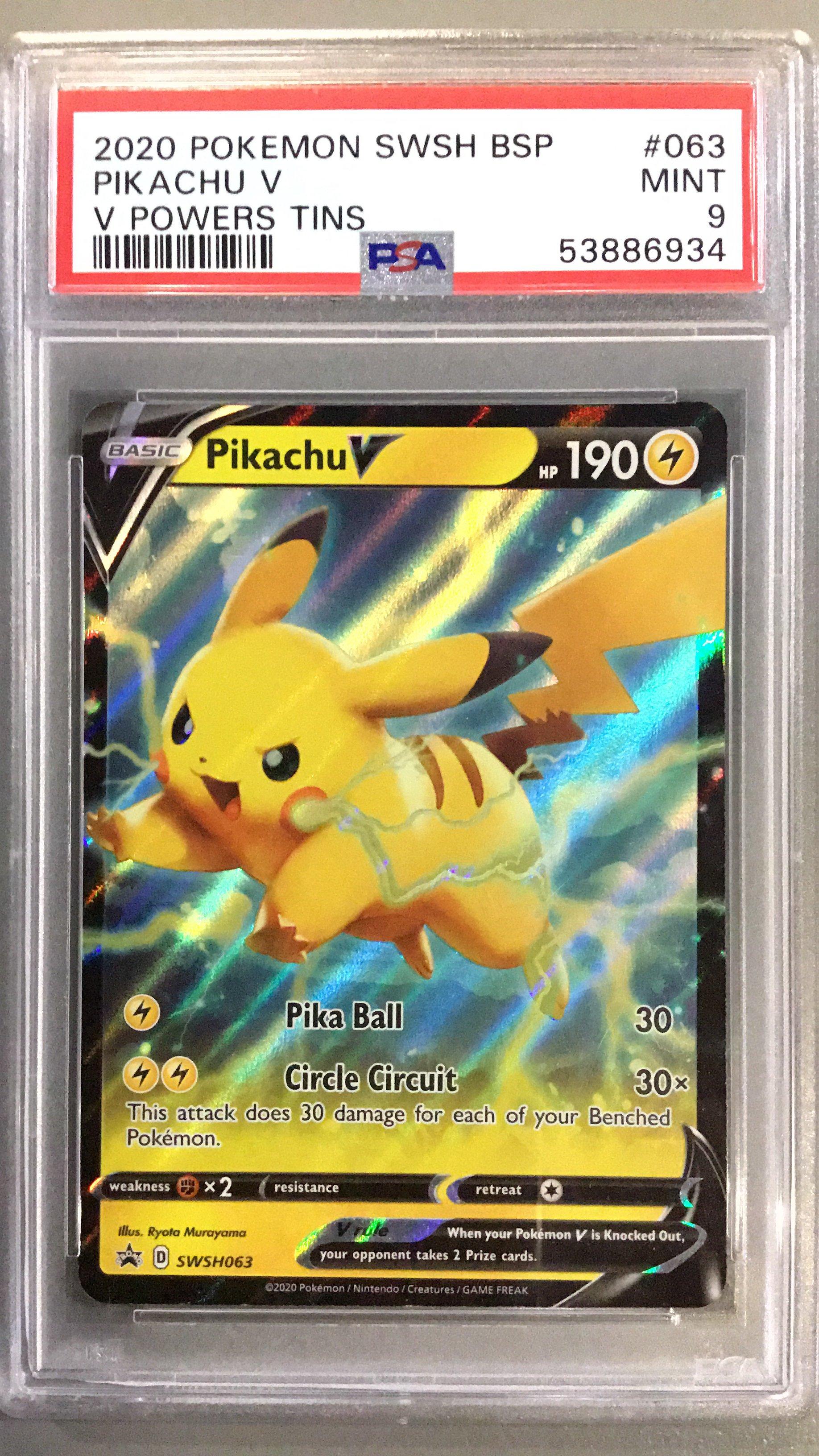 2020 Pokemon Swsh Black Star Promo 063 Pikachu V V Powers Tins PSA