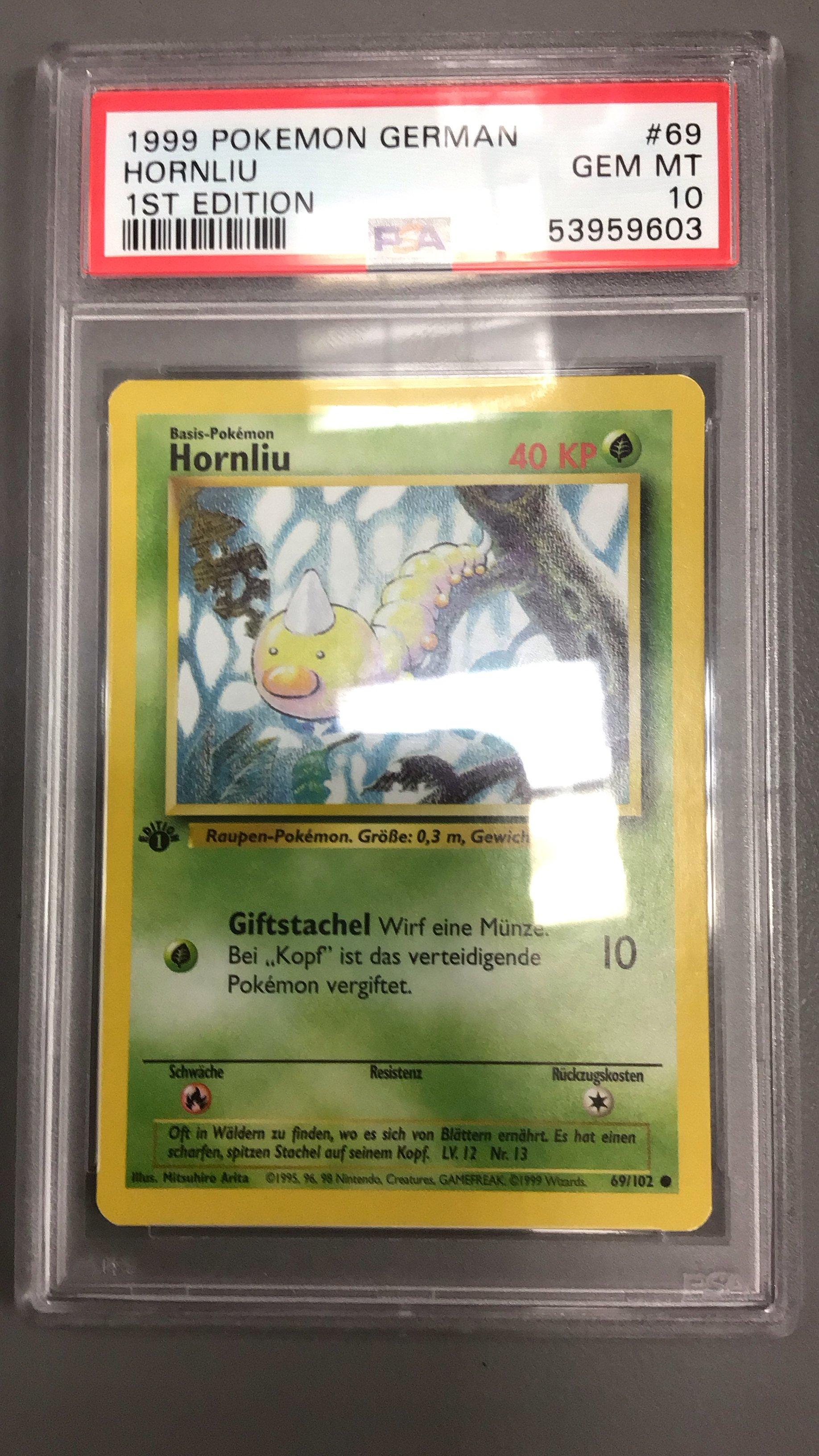 1999 Pokemon German 69 Hornliu 1st Edition PSA 10