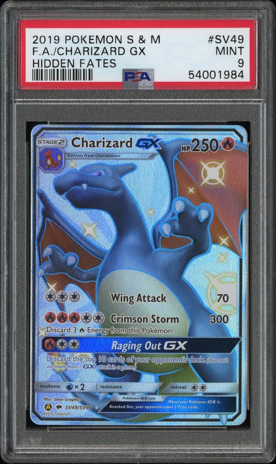 2019 Pokemon Sun & Moon Hidden Fates Sv49 Full Art/charizard Gx