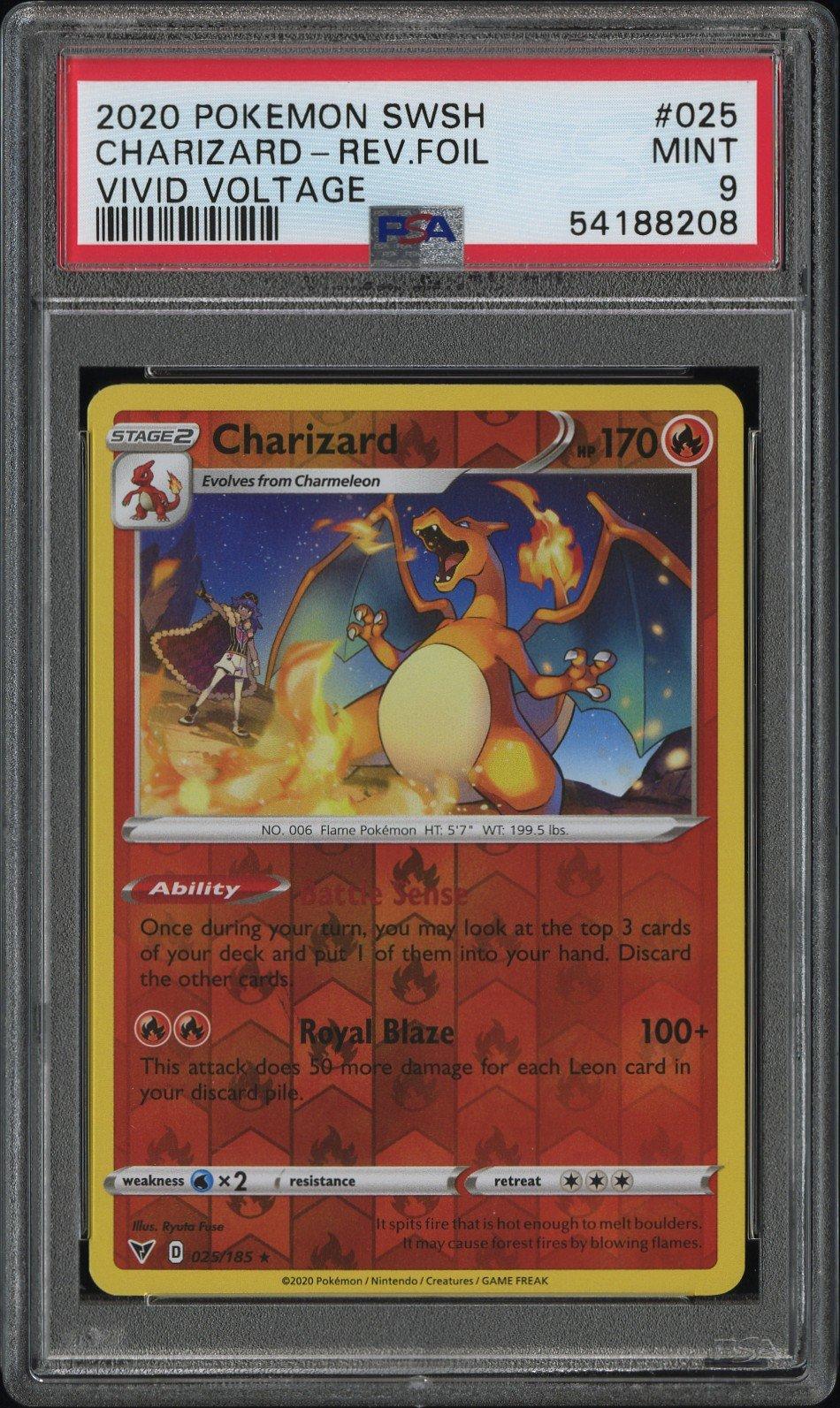 2020 Pokemon Sword & Shield Vivid Voltage 025 Charizard-reverse Foil PSA