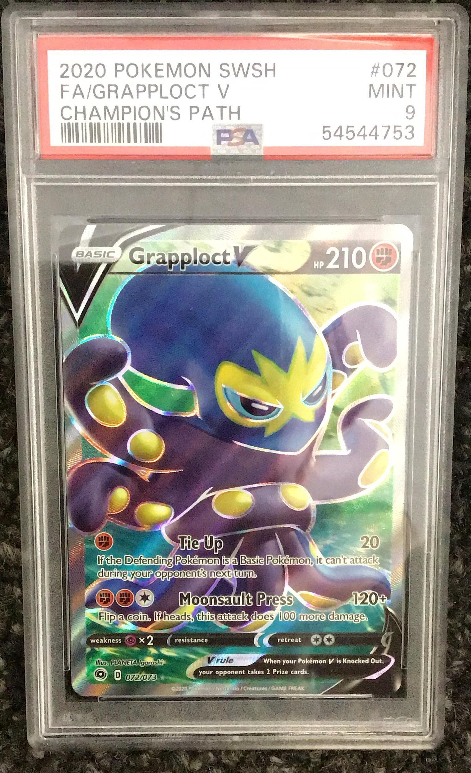 2020 Pokemon Sword & Shield Champion's Path 072 Full Art/grapploct V PSA