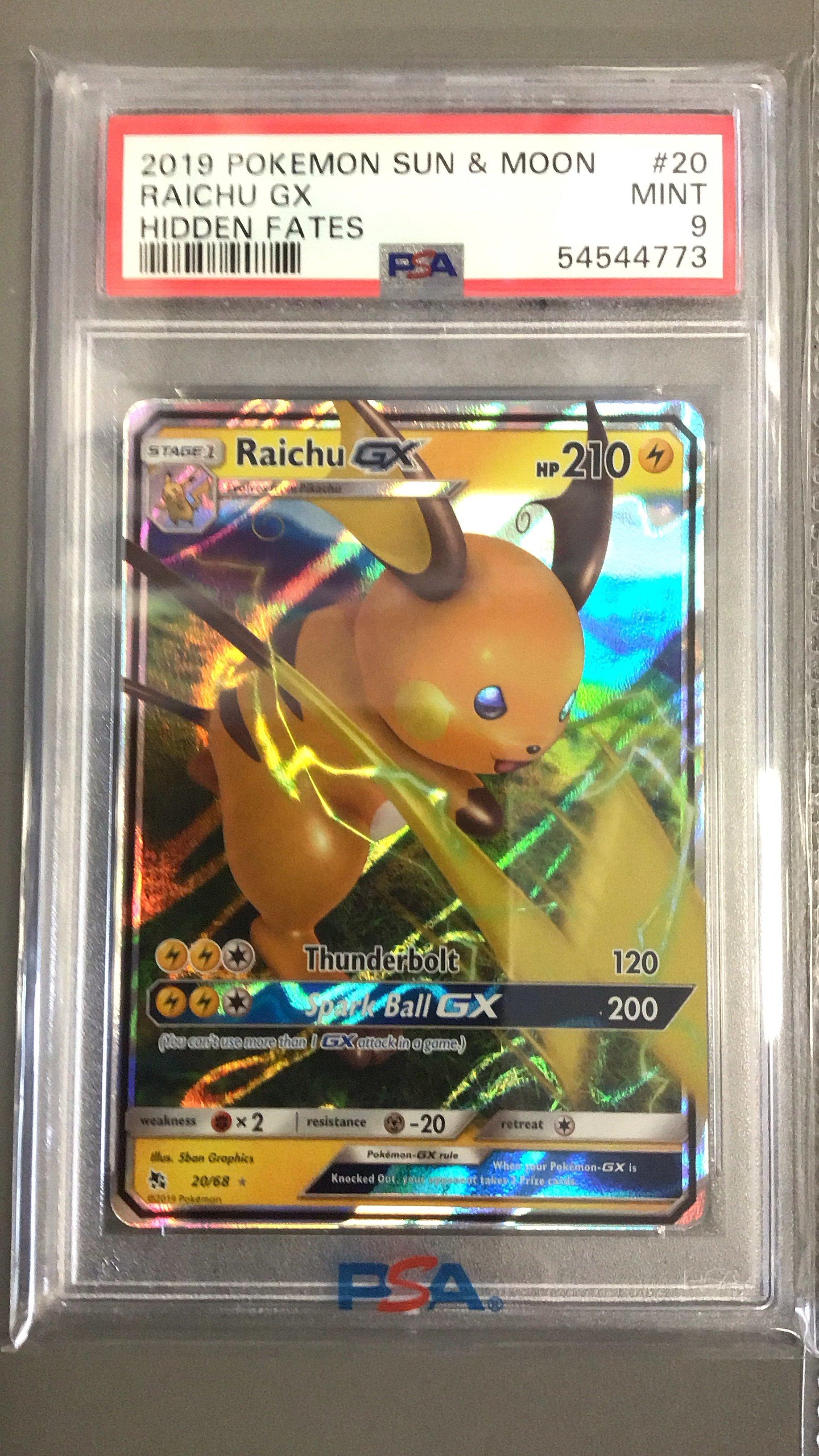 2019 Pokemon Sun & Moon Hidden Fates 20 Raichu Gx PSA 9 Graded