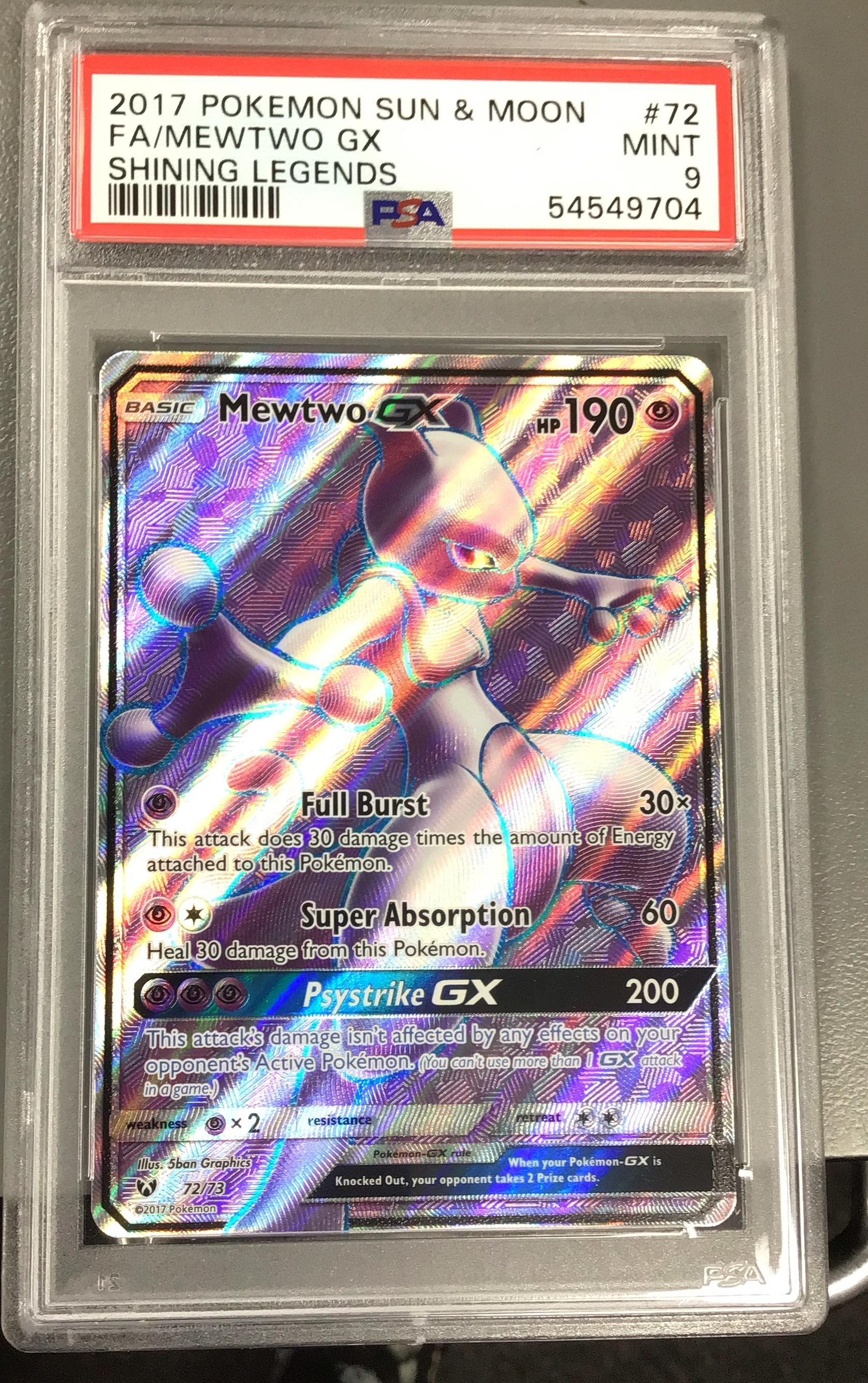 2017 Pokemon Sun & Moon Shining Legends 72 Full Art/mewtwo Gx PSA