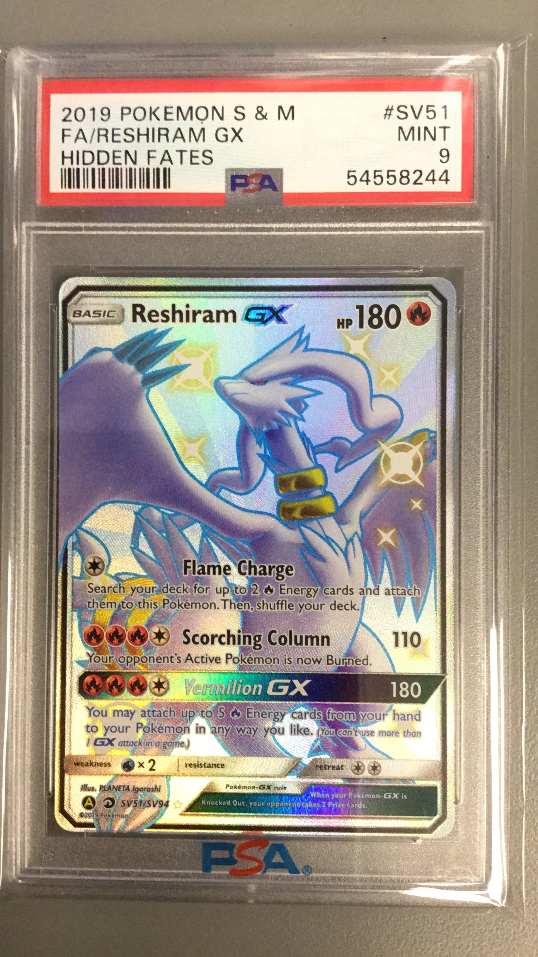 2019 Pokemon Sun & Moon Hidden Fates Sv51 Full Art/reshiram Gx PSA