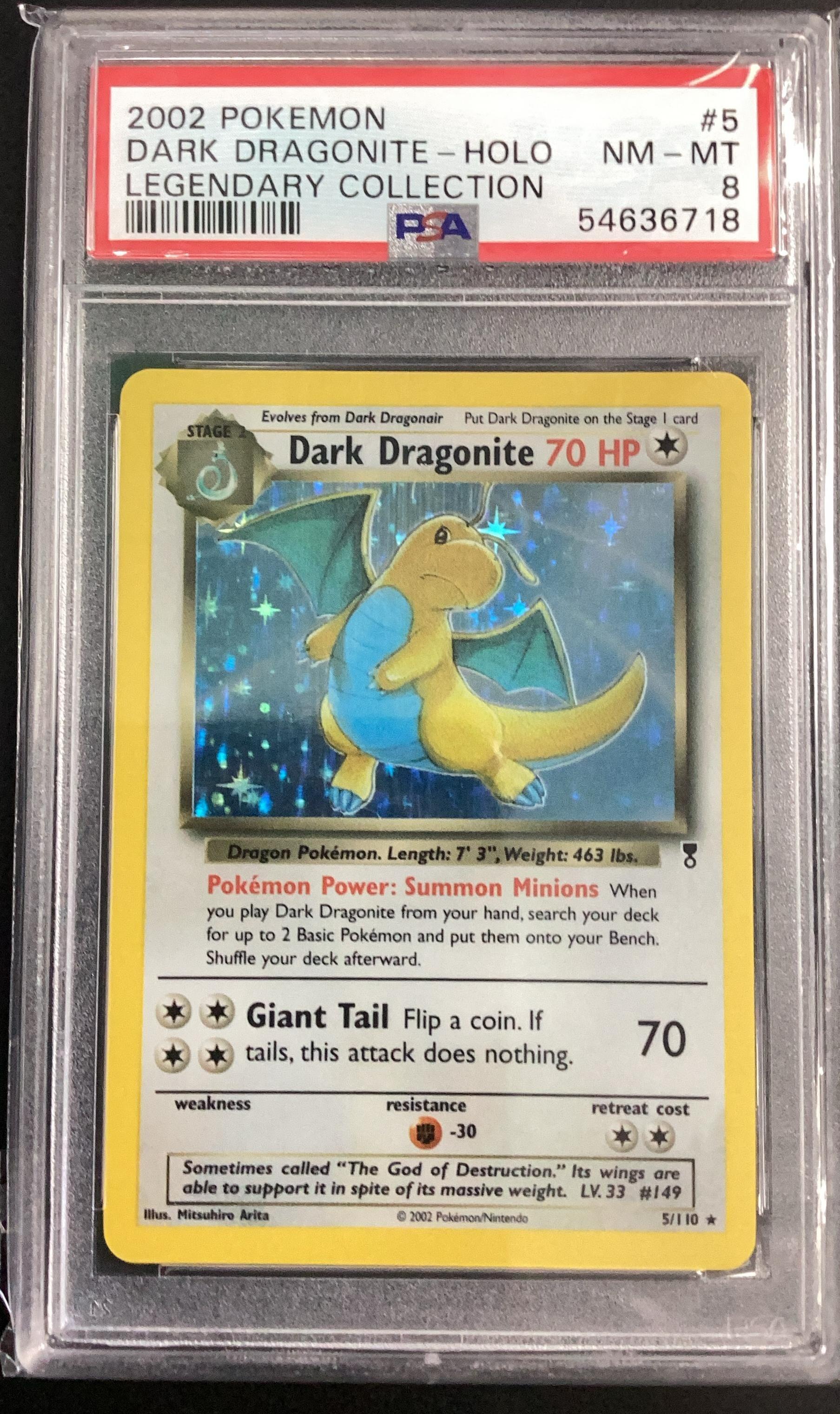 2002 Pokemon Legendary Collection 5 Dark Dragonite-holo PSA 8