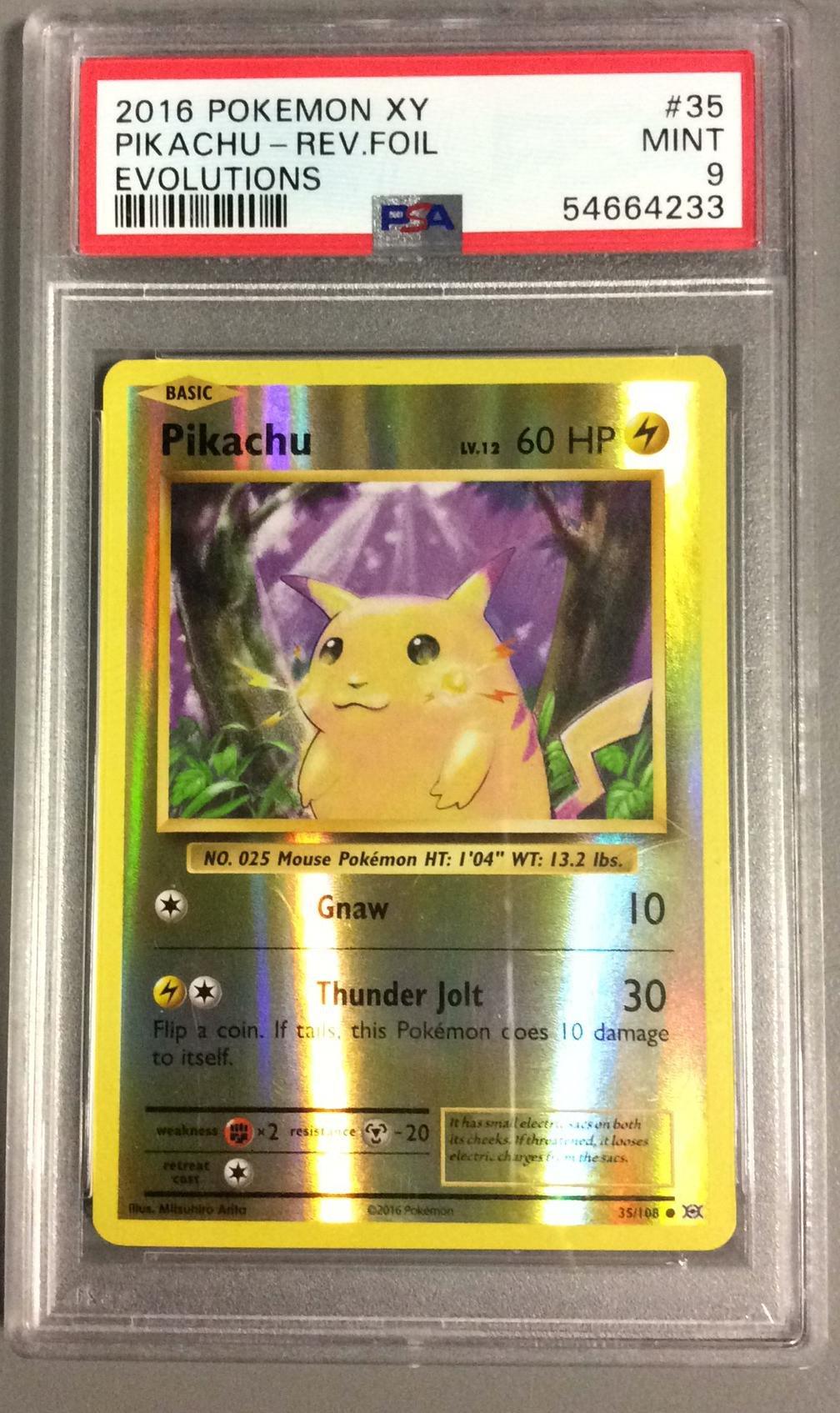 2016 Pokemon Xy Evolutions 35 Pikachu-reverse Foil PSA 9 Graded