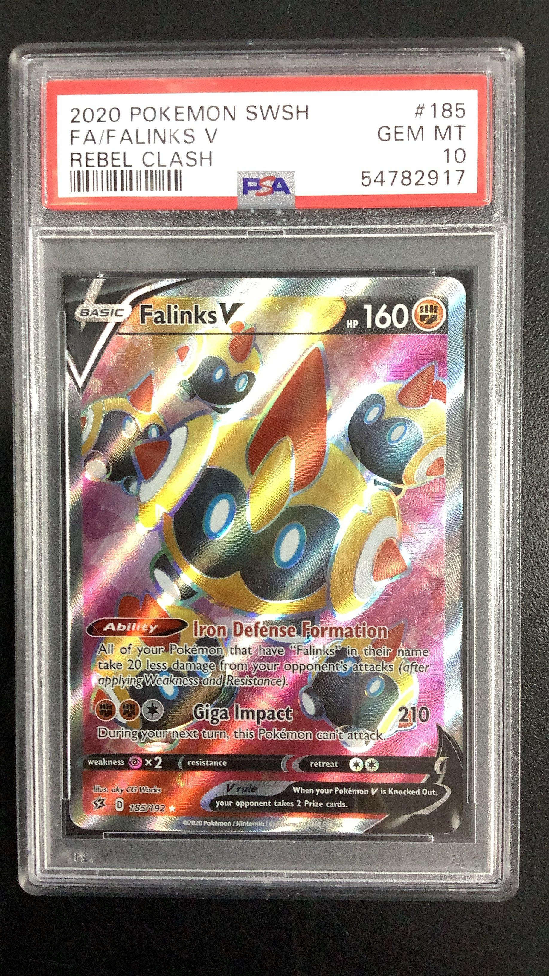 2020 Pokemon Sword & Shield Rebel Clash 185 Full Art/falinks V PSA 10