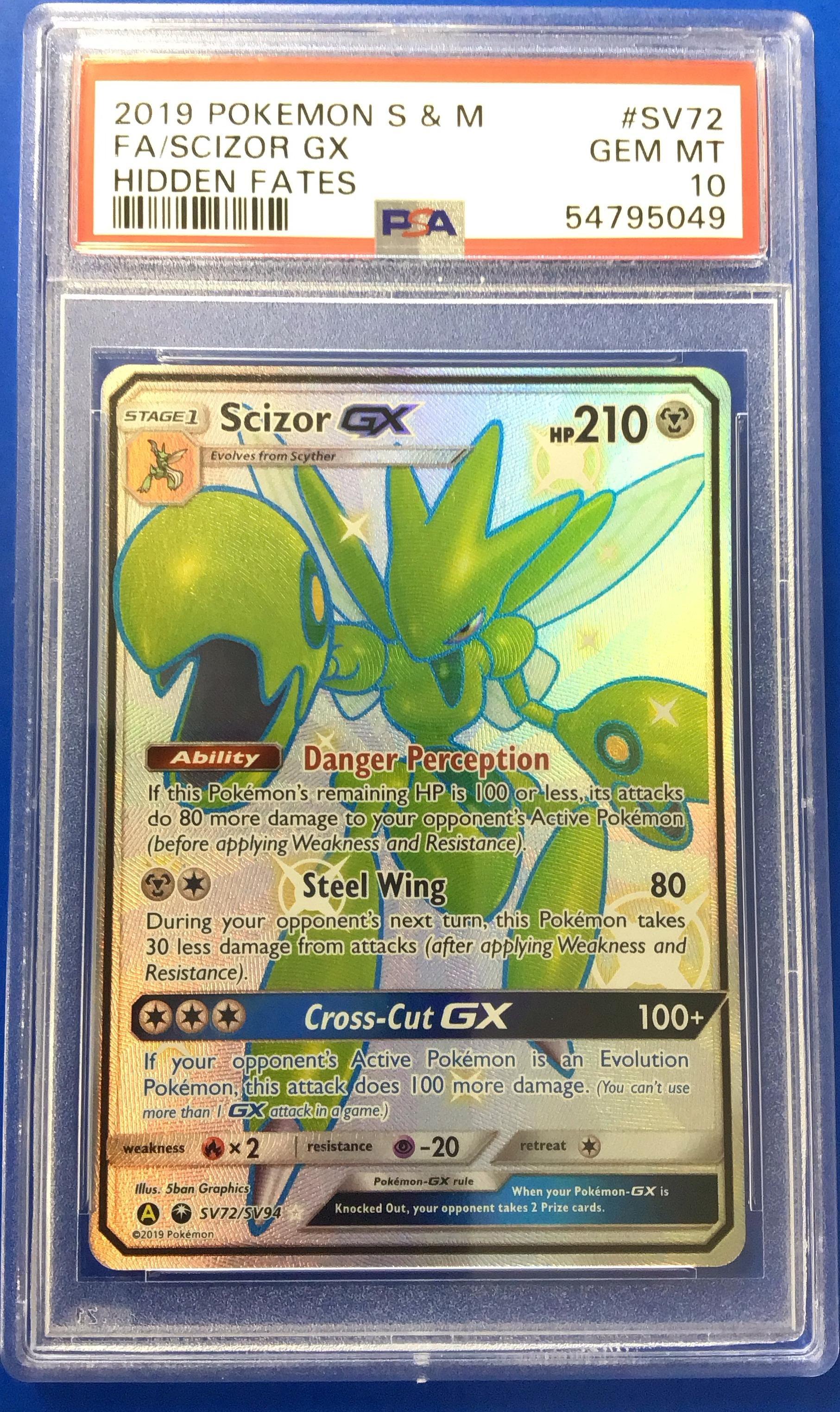 2019 Pokemon Sun & Moon Hidden Fates Sv72 Full Art/scizor Gx PSA