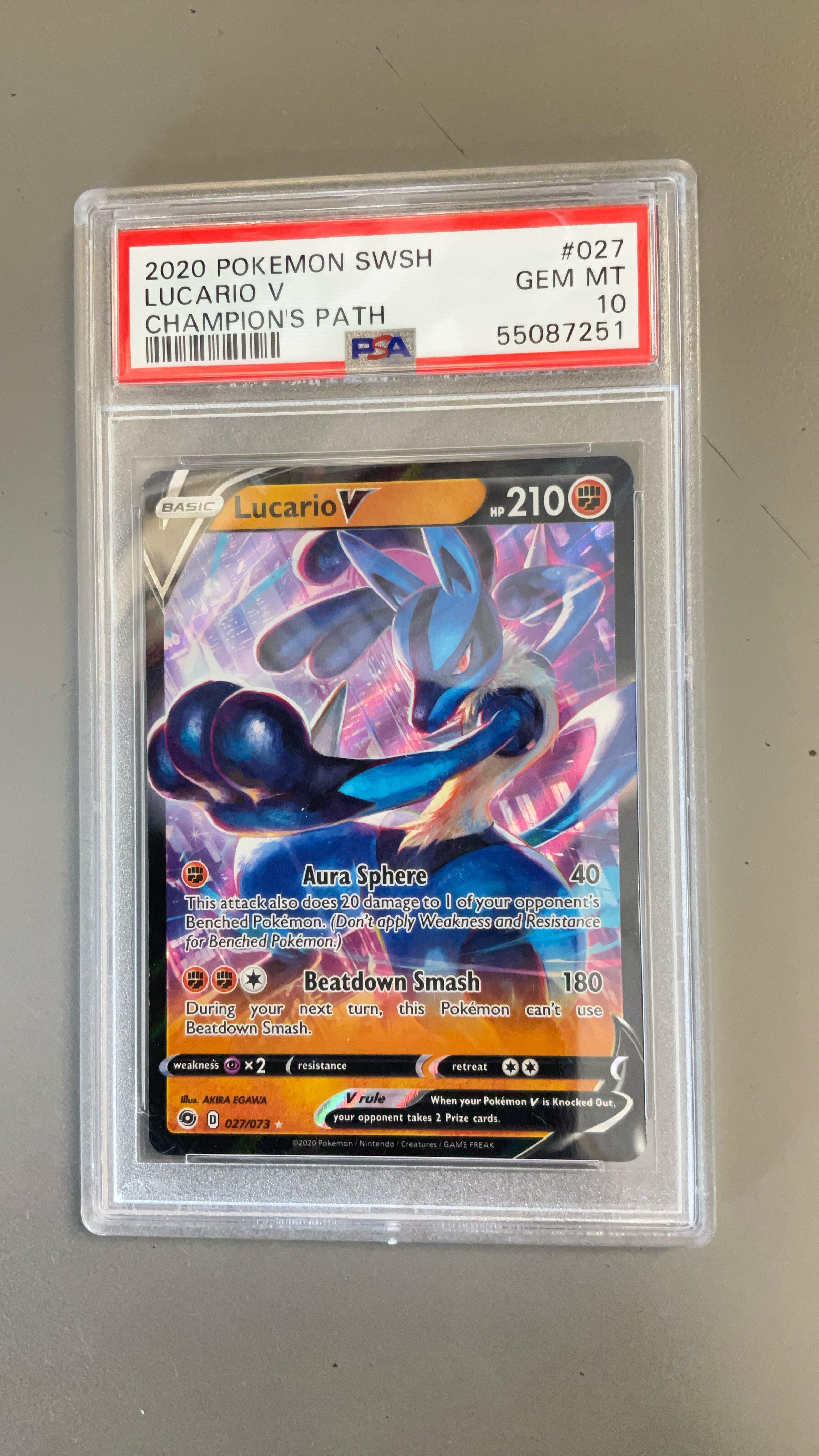 2020 Pokemon Sword & Shield Champion's Path 027 Lucario V PSA 10