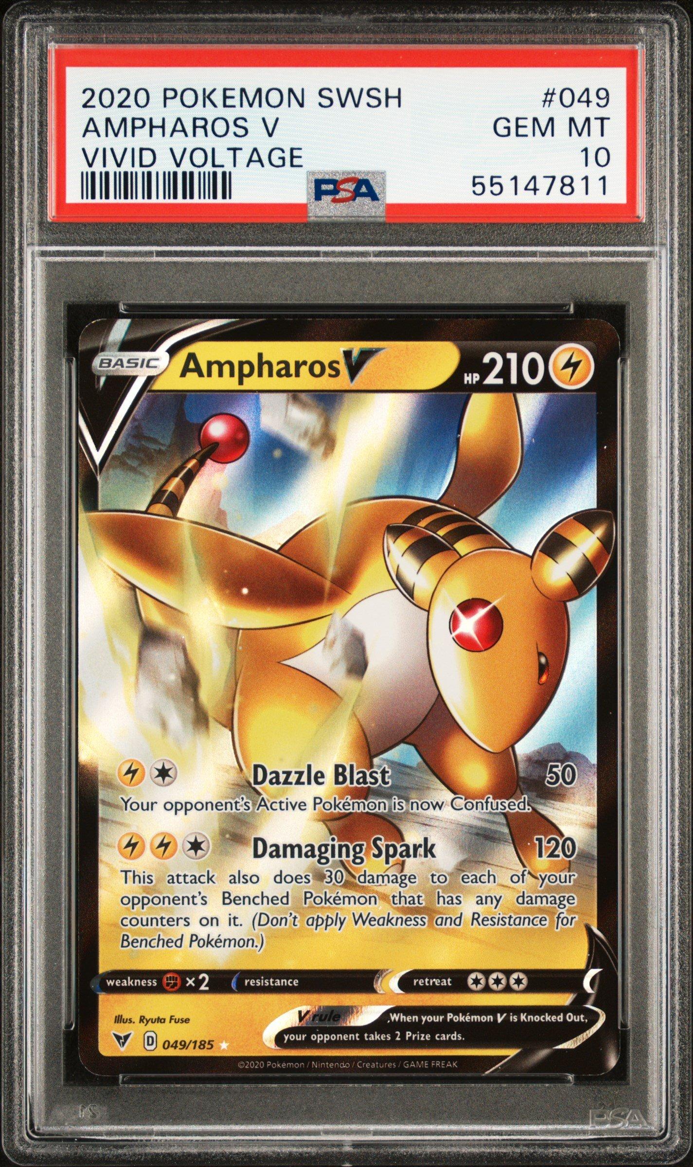 2020 Pokemon Sword & Shield Vivid Voltage 049 Ampharos V PSA 10