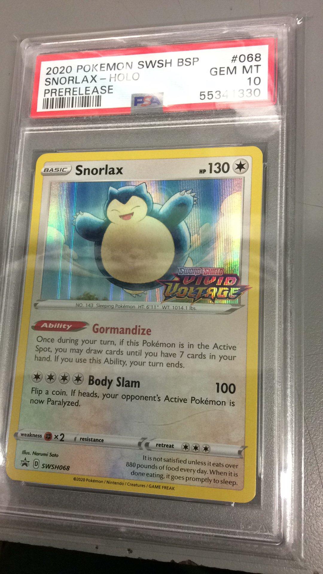2020 Pokemon Swsh Black Star Promo 068 Snorlax-holo Prerelease PSA