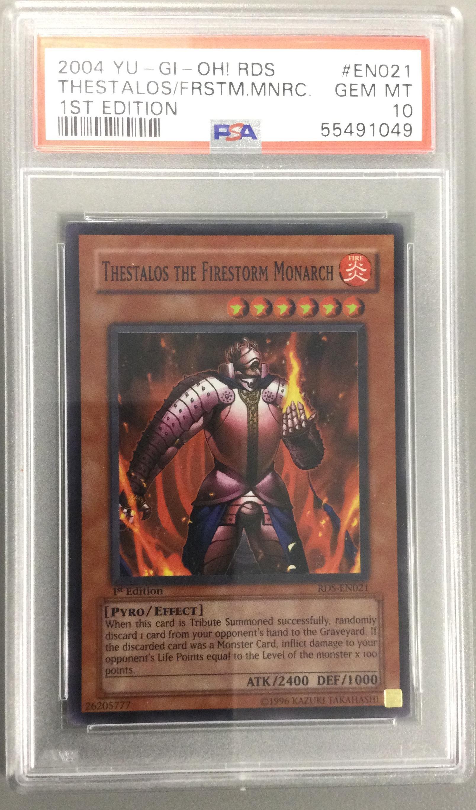 2004 Yu-gi-oh! Rds-rise Of Destiny En021 Thestalos The Firestorm Monarch 1st Edition PSA 10